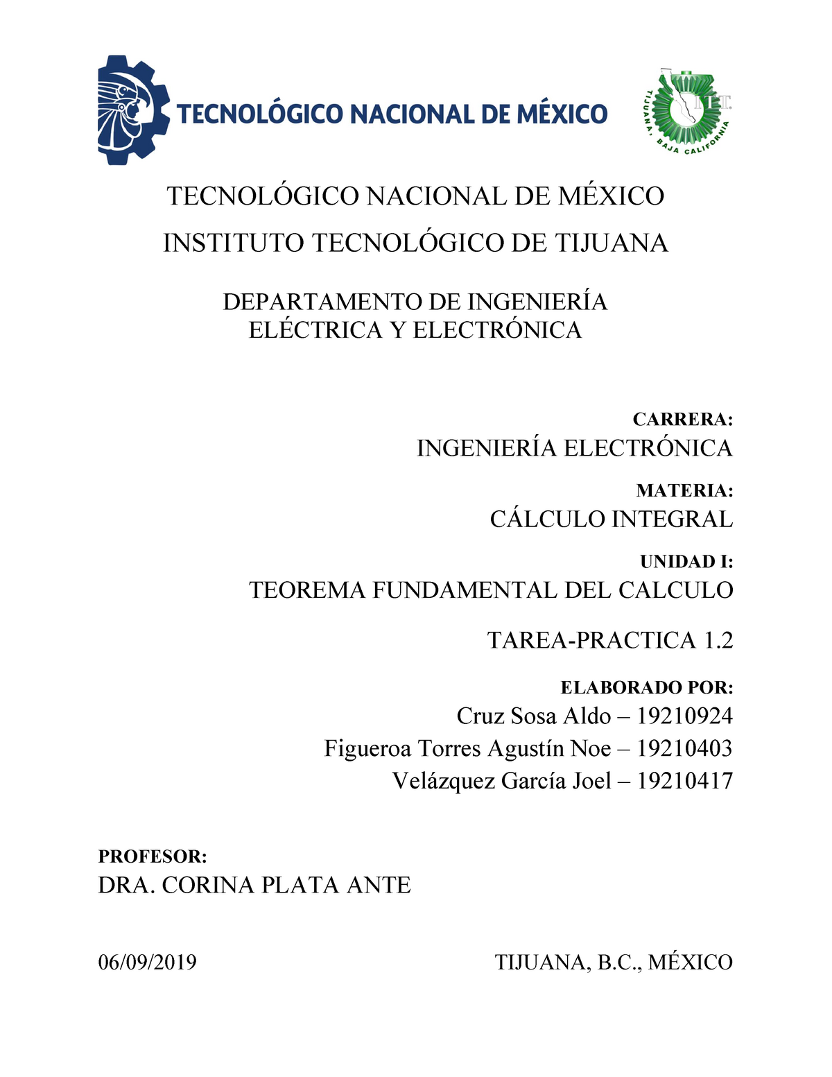 Teorema Fundamental del Calculo Practica 1 - TECNOLÓGICO NACIONAL DE ...