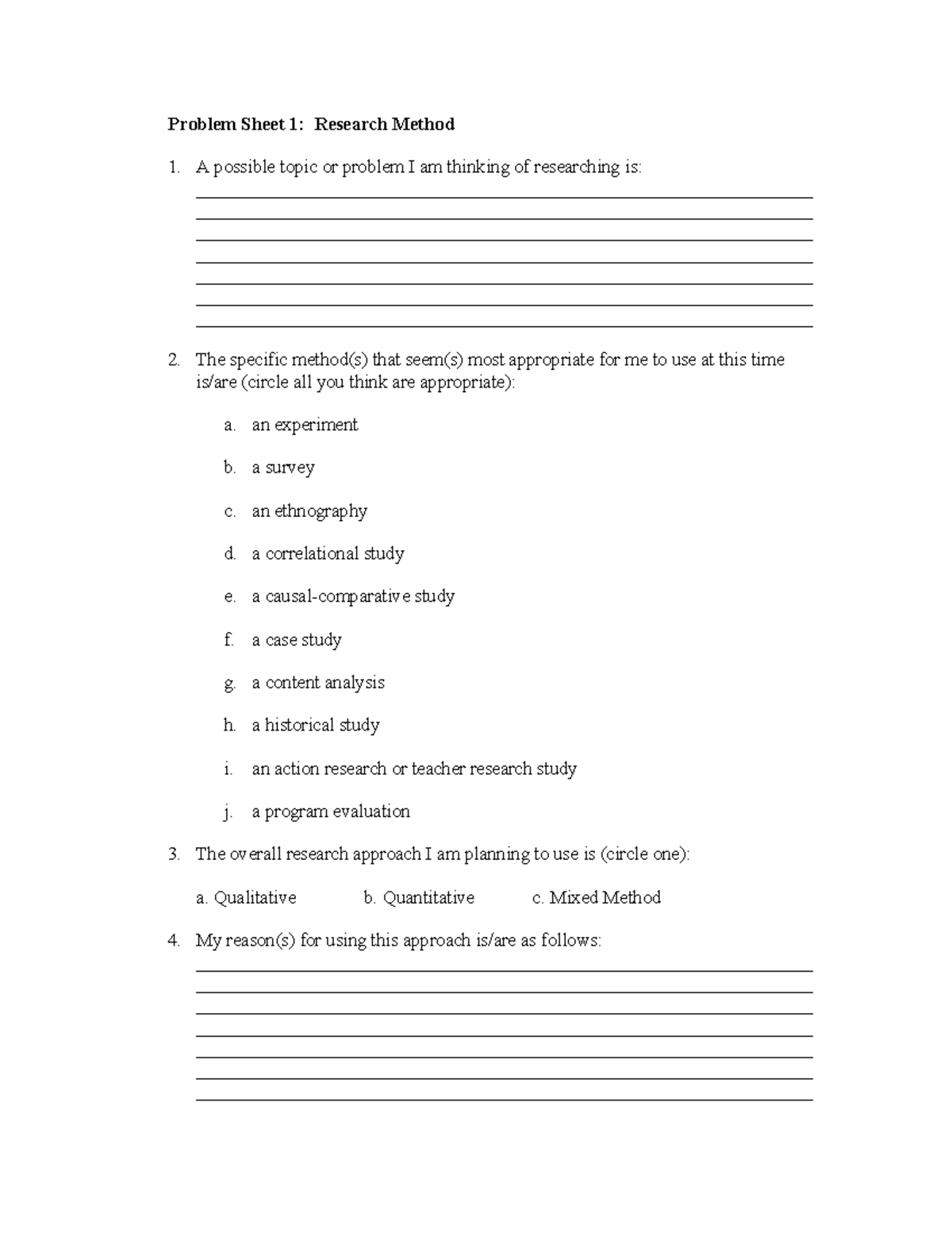 Problem-Sheet-1 - Questions - Problem Sheet 1: Research Method A ...