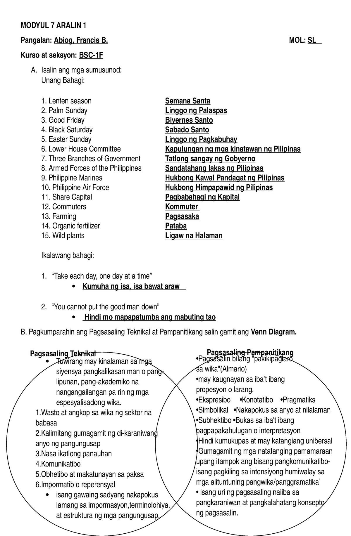 Modyul 7 Aralin 1 - Notes - MODYUL 7 ARALIN 1 Pangalan: Abiog, Francis ...