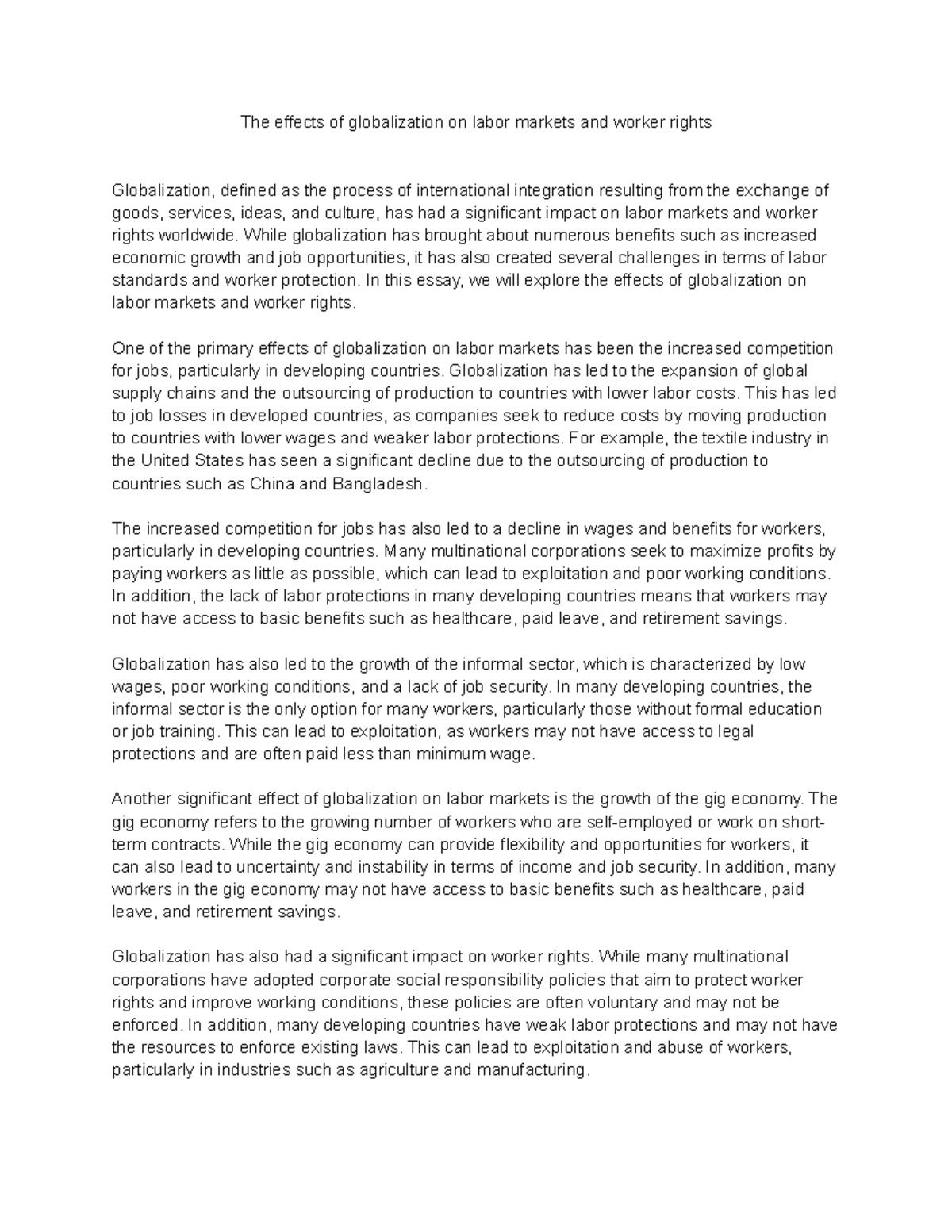 The effects of globalization on labor markets and worker rights - The ...