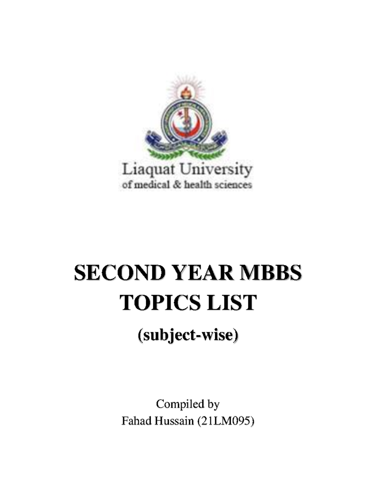 Second Year MBBS Topics (subject-wise) - SECOND YEAR MBBS TOPICS LIST ...