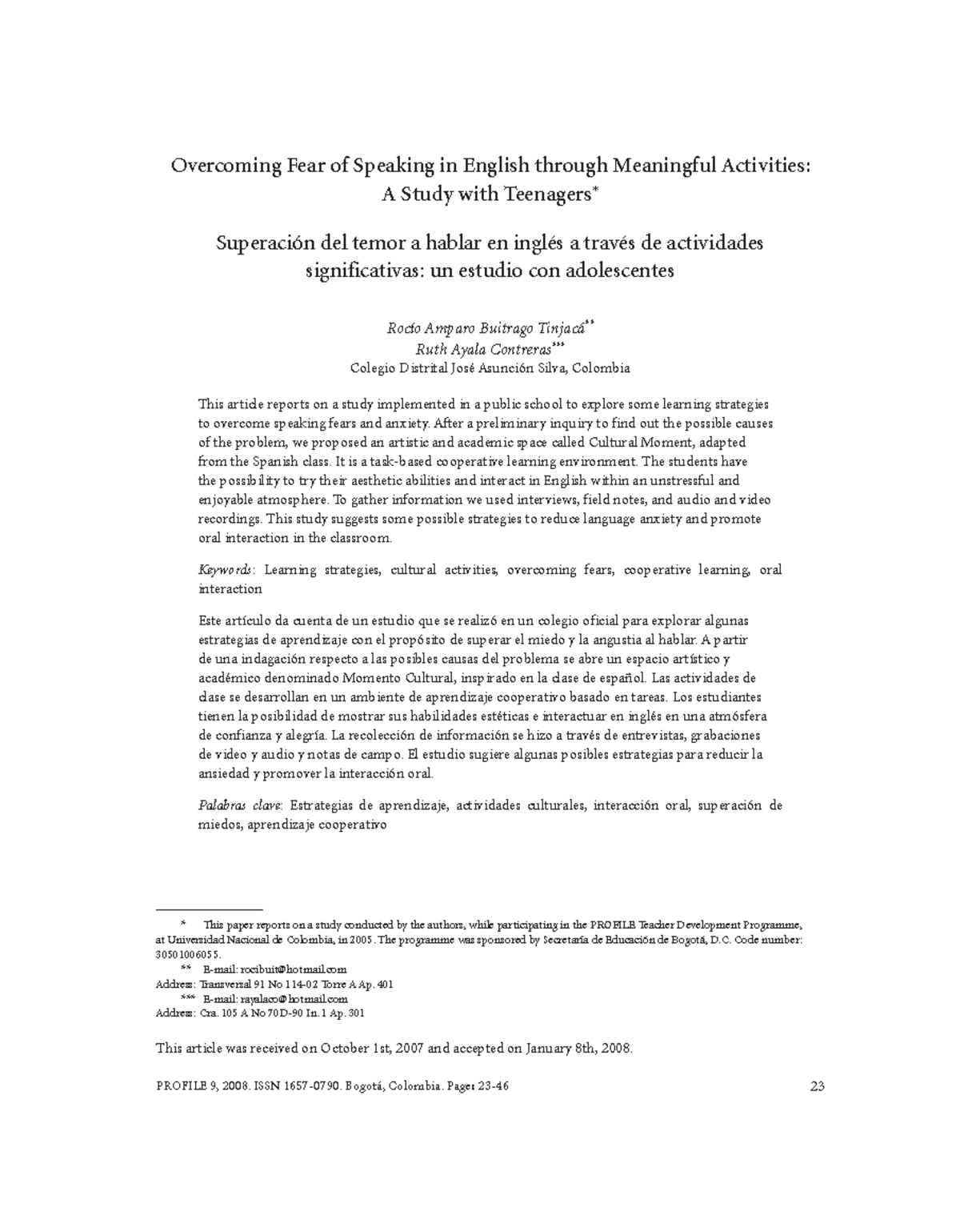 Overcoming Fear of Speaking in English through Mea - ISSN 1657-0790 ...