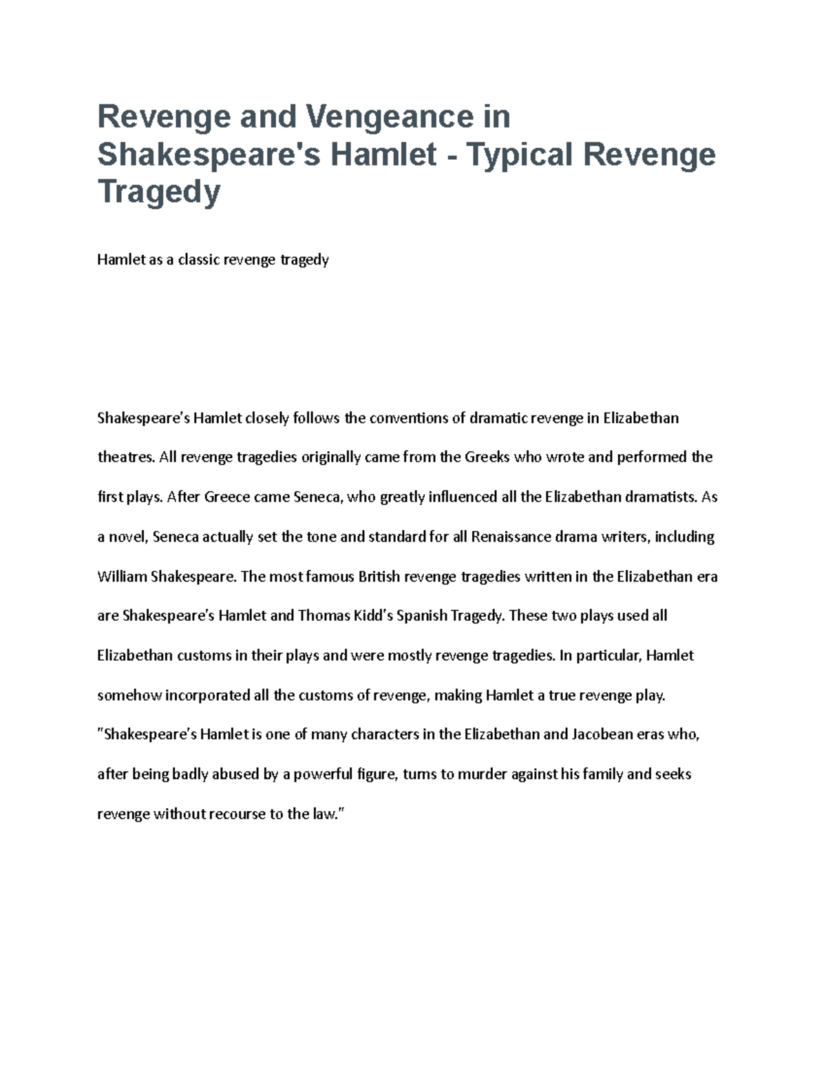 hamlet revenge tragedy essay