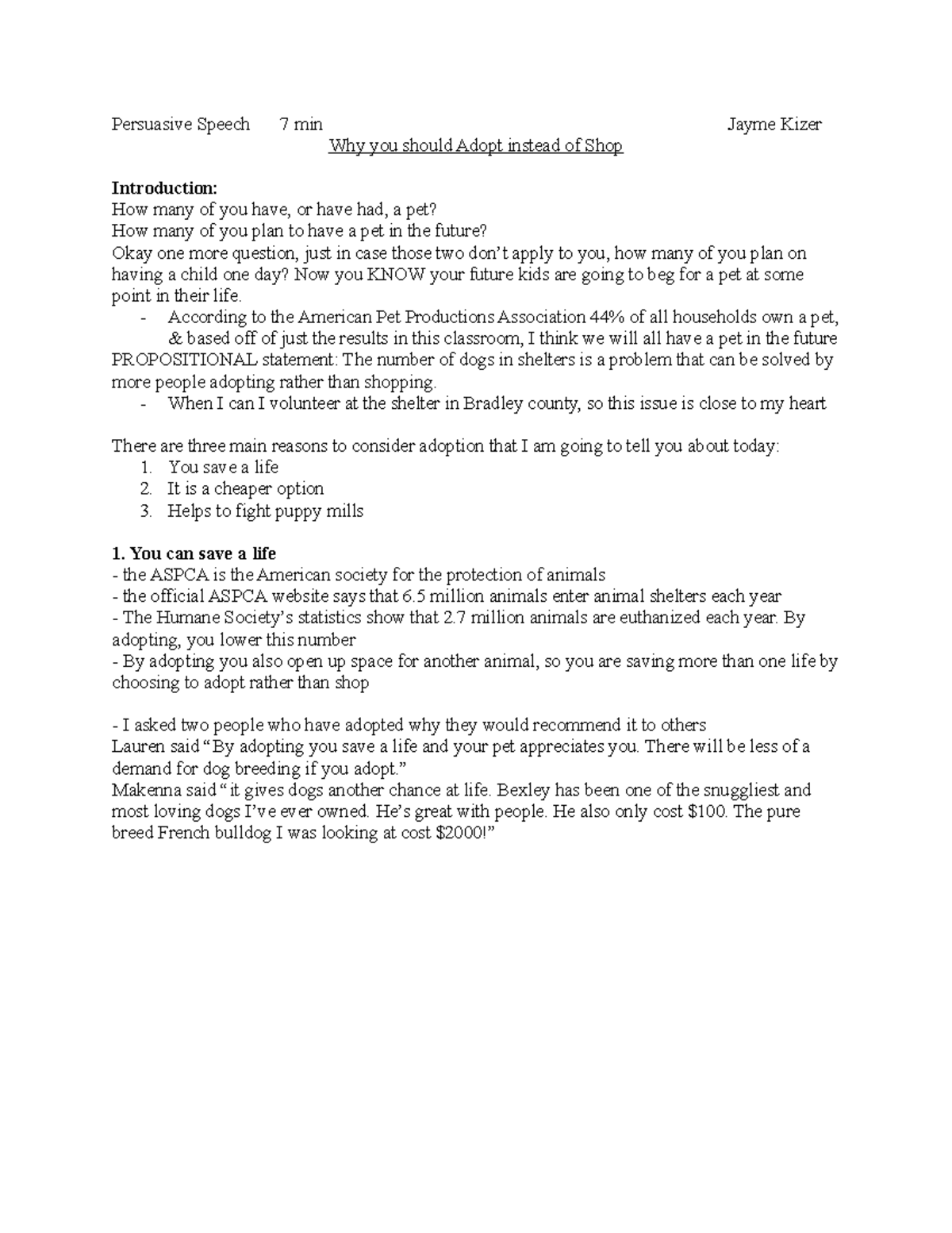 Persuasive Speech According to the American Pet Productions