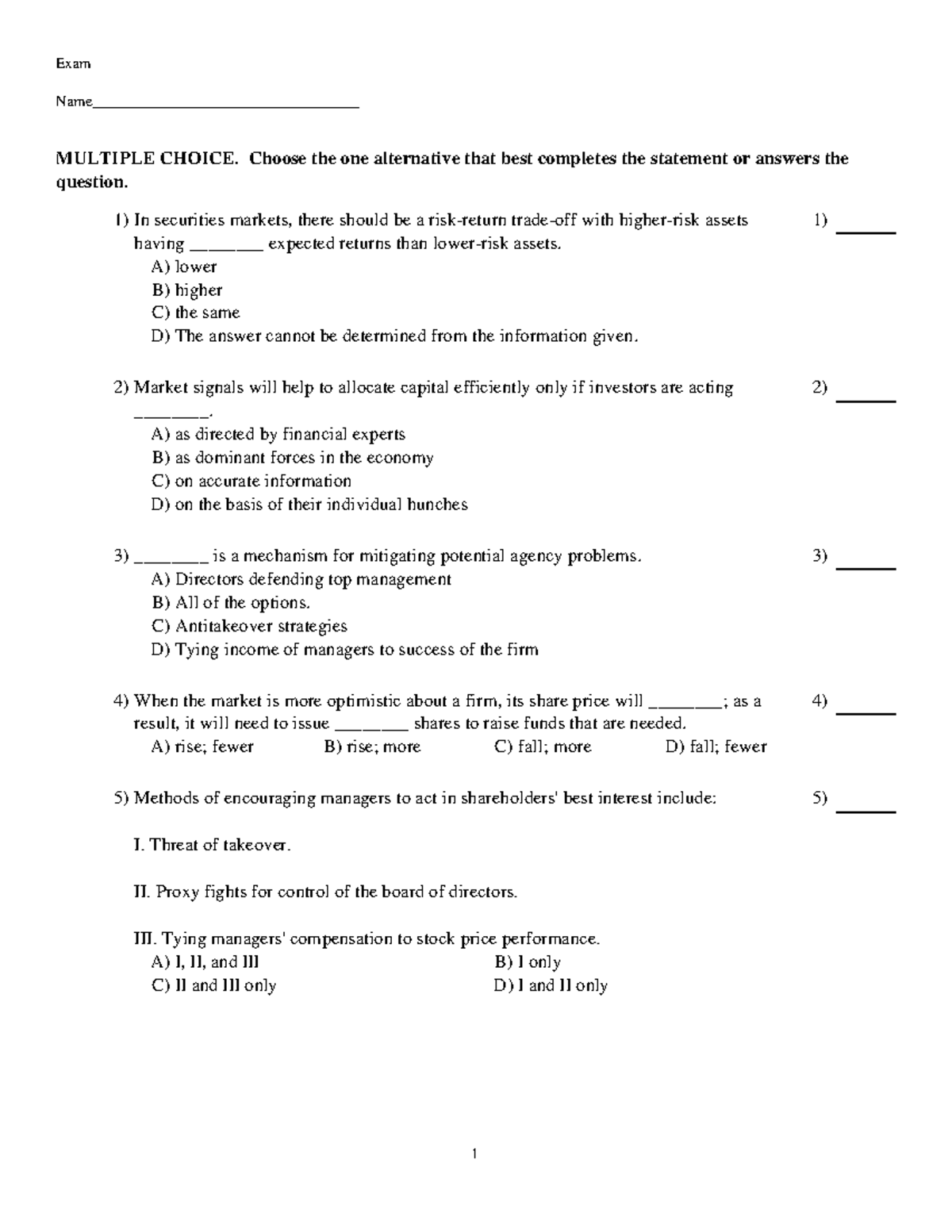 Chapter 1 quizz - Exam Name___________________________________ MULTIPLE ...