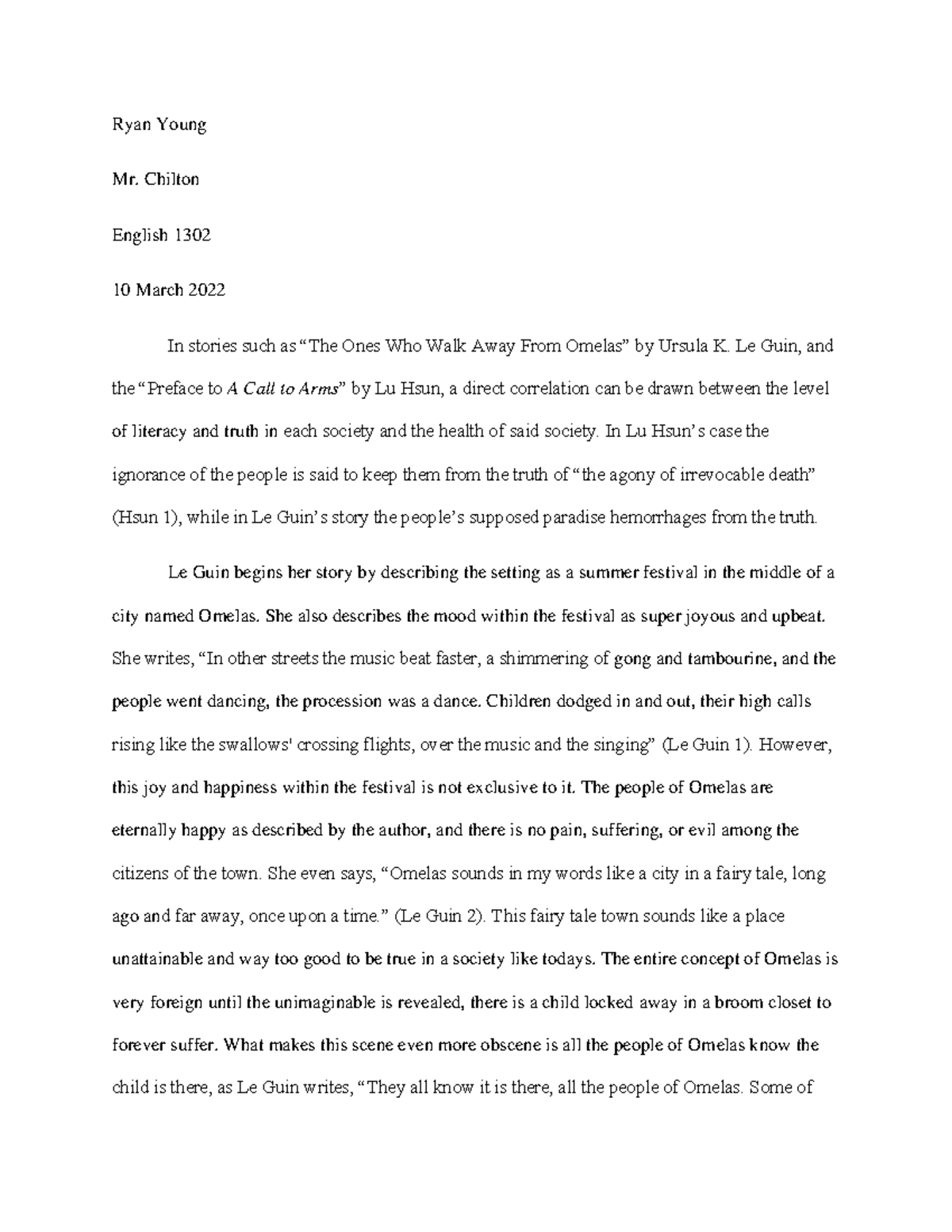 Comparative Analysis 2 (2) - Ryan Young Mr. Chilton English 1302 10 ...