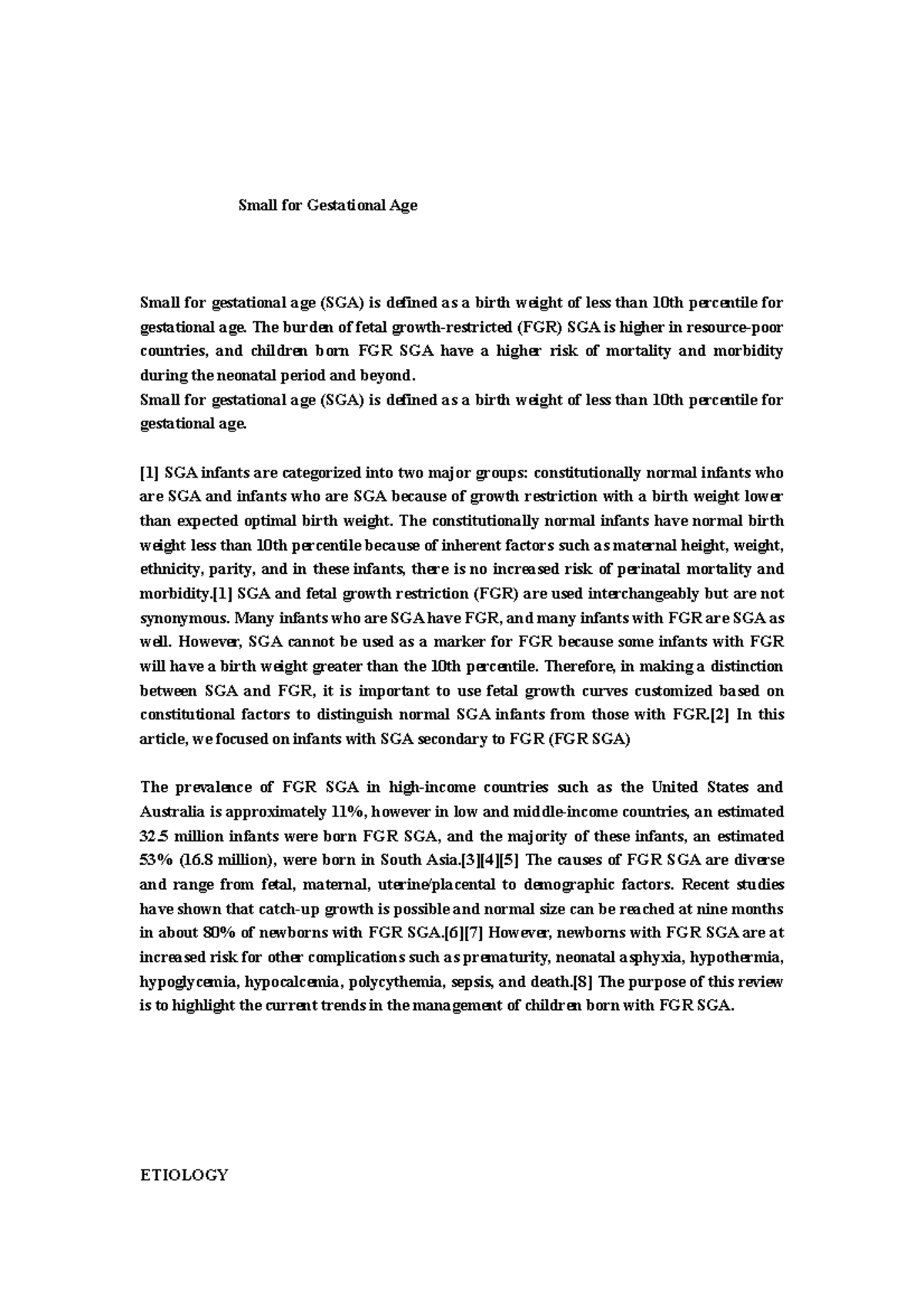 Report in SGA written report - Small for Gestational Age Small for ...