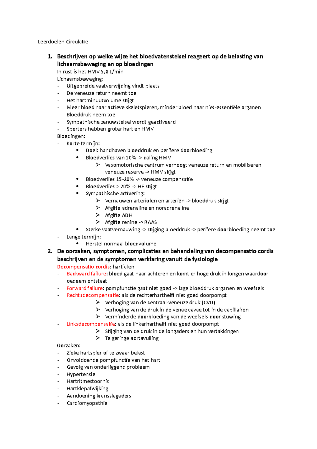 Leerdoelen Circulatie Pathologie Medische Kennis 1.1c - Medische Kennis ...