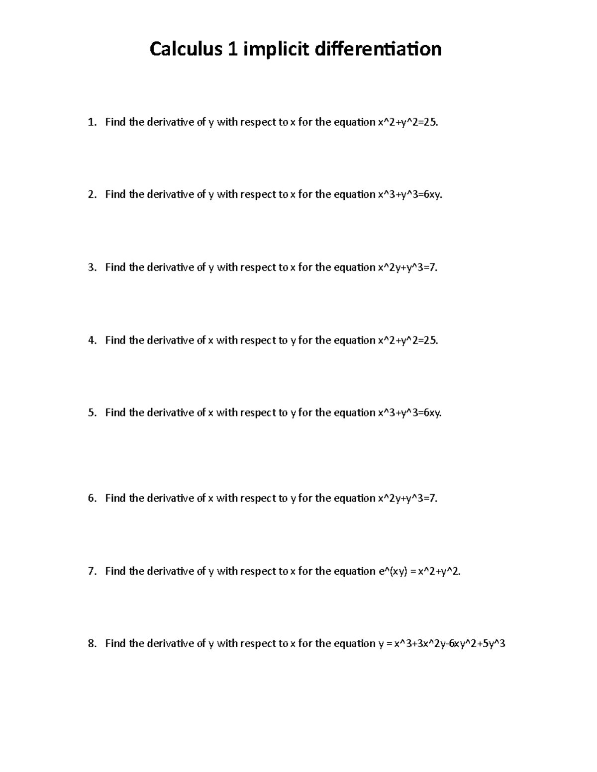 Calculus 1 Implicit Differentiation - Calculus 1 Implicit ...