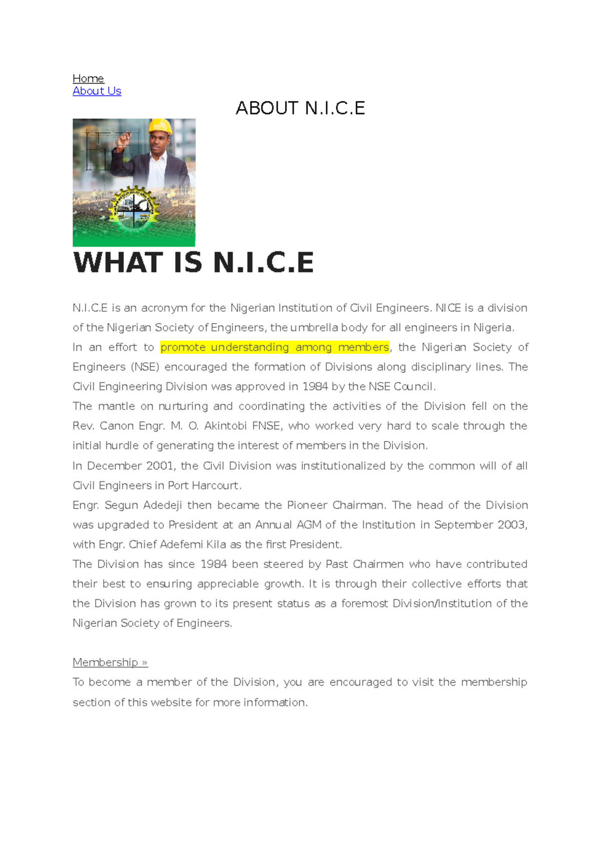 About the Nigerian Institution of Civil Engineers (NICE) - Home About ...