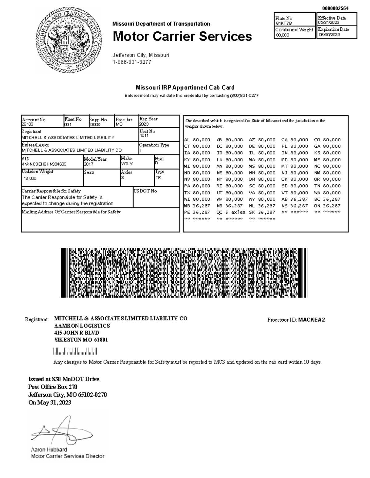 Reprint Cabcard 26109.1.2023.6.-1.05.31.2023.10.01 - Effective Date ...