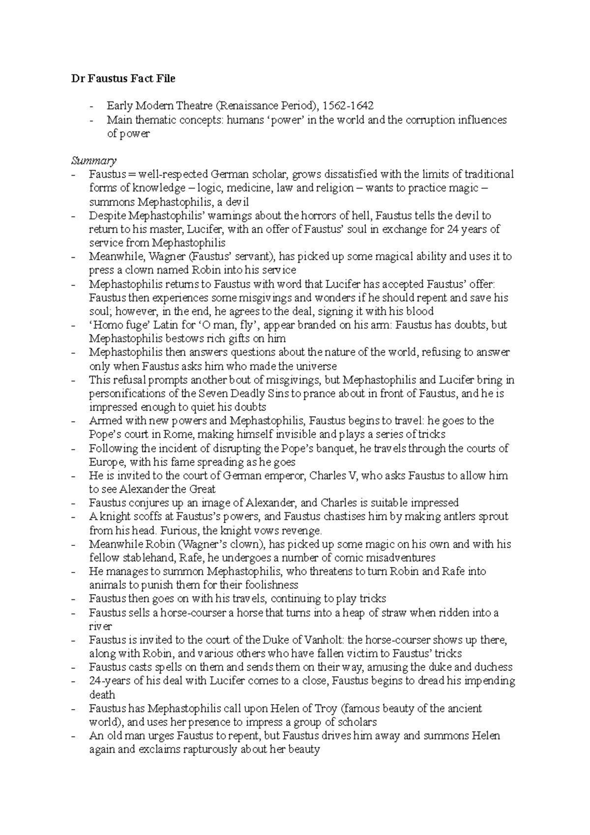 Dr Faustus Fact File Dr Faustus Fact File Early Modern Theatre