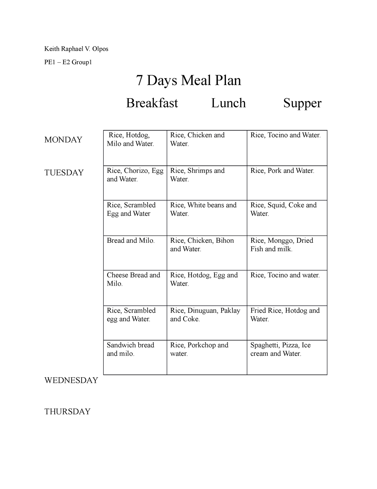 Ramirez Meal Plan - Science Technology - Studocu