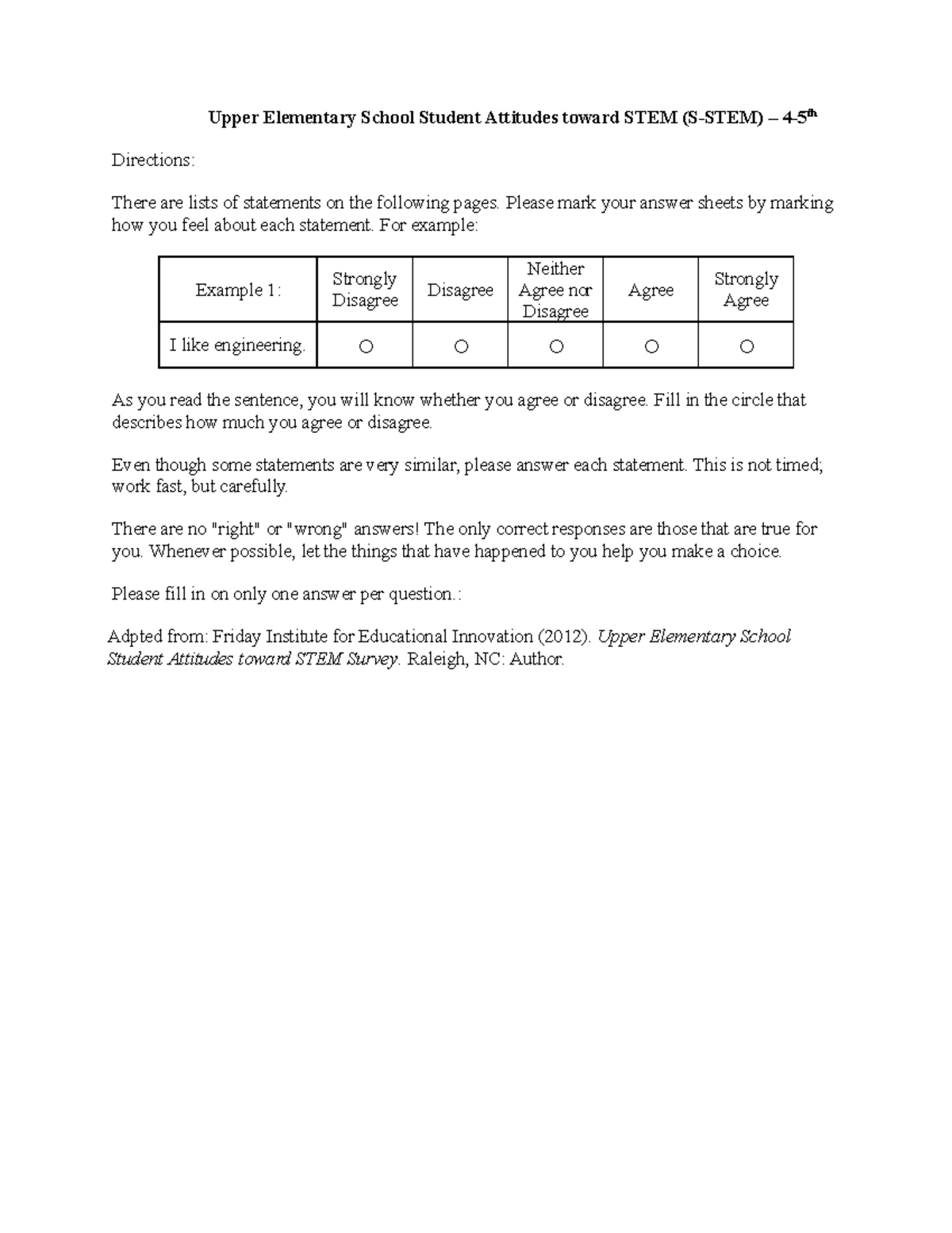 Questionnaire students attitude towards learning upper elementary
