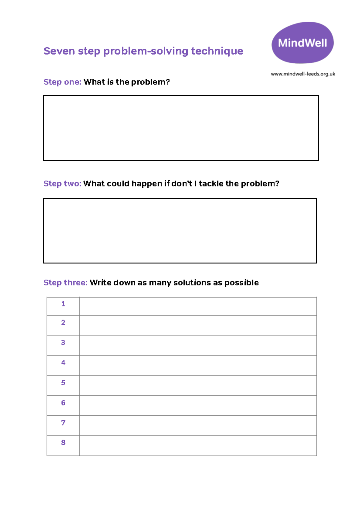 problem solving technique worksheet