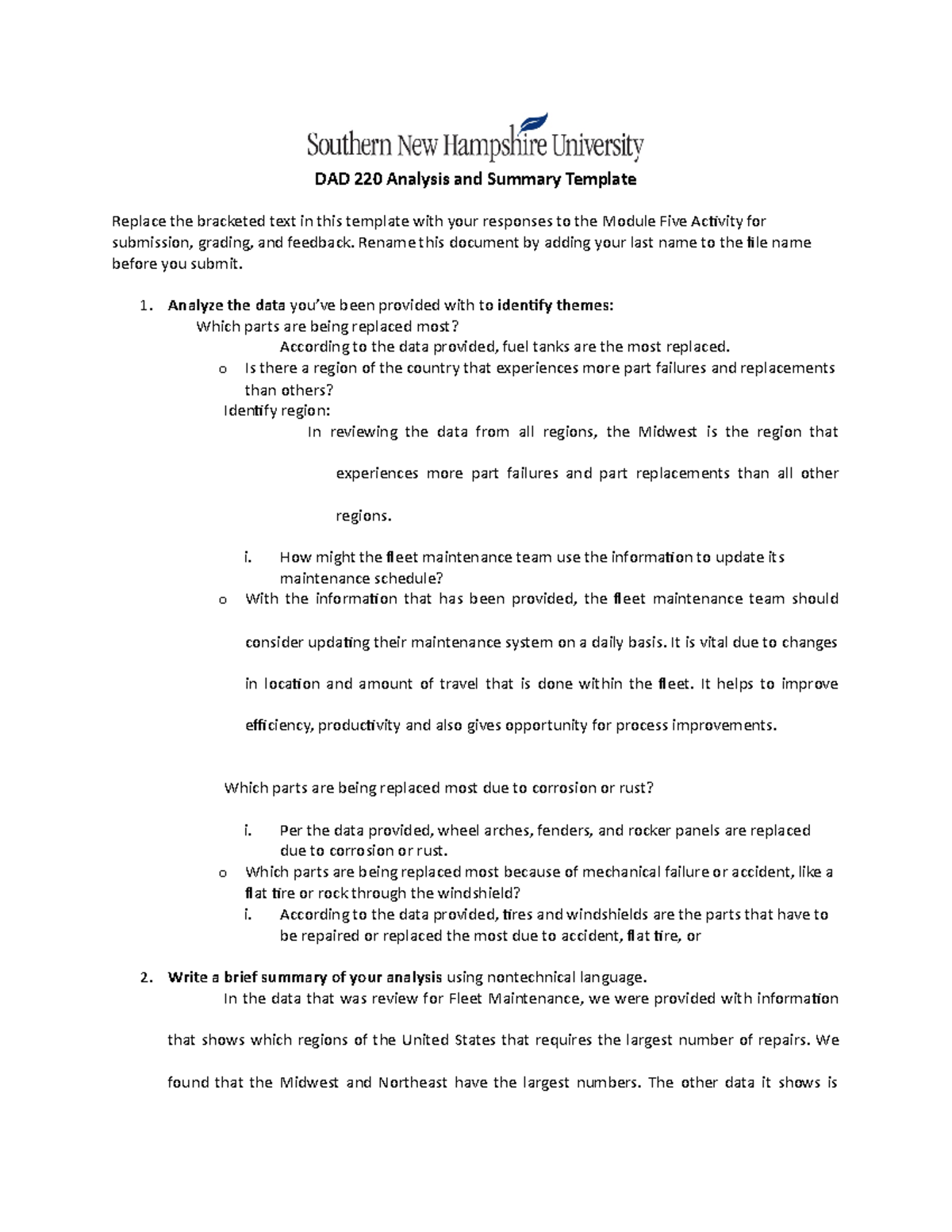 Analysis Smith, La Morgan Module 5 - DAD 220 Analysis and Summary ...