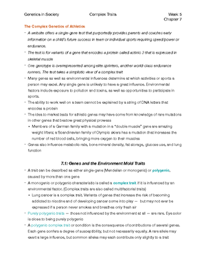 Genetics in Society, W7 Chapter 9-12 Notes - Genetics in Society DNA ...
