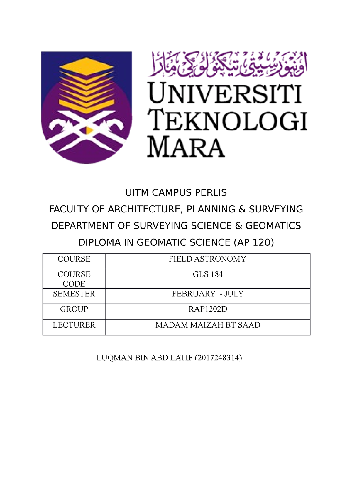 Report Astro Uitm Campus Perlis Faculty Of Architecture Planning