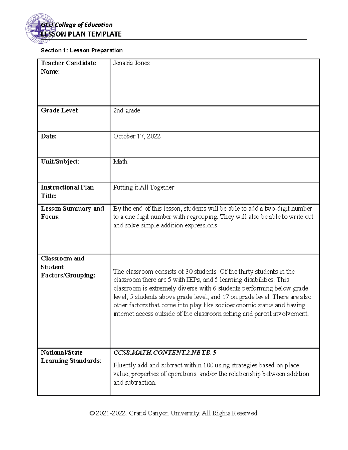 COE Topic 3 Lesson Plan ELM470 - LESSON PLAN TEMPLATE Section 1: Lesson ...