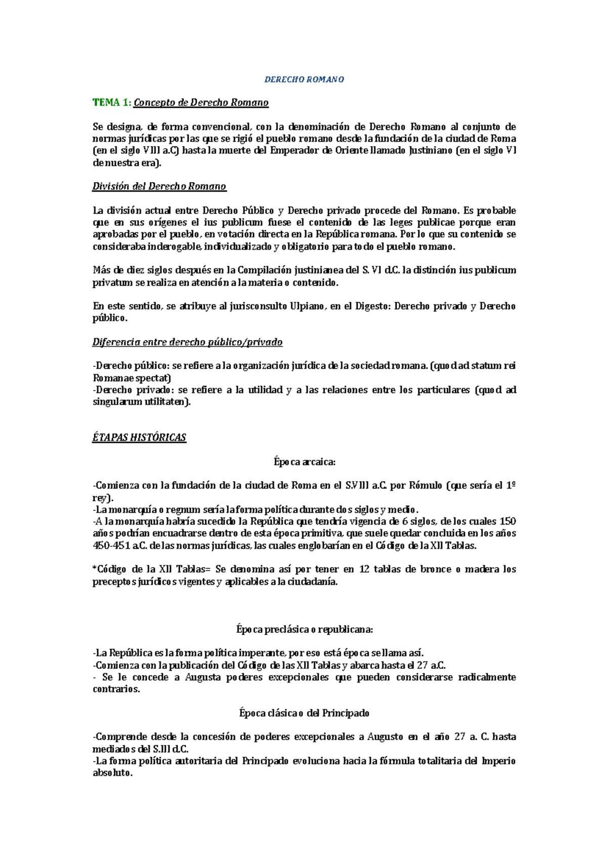 Resumen de romano. temas 1-10 - Derecho Romano - ULPGC - Studocu