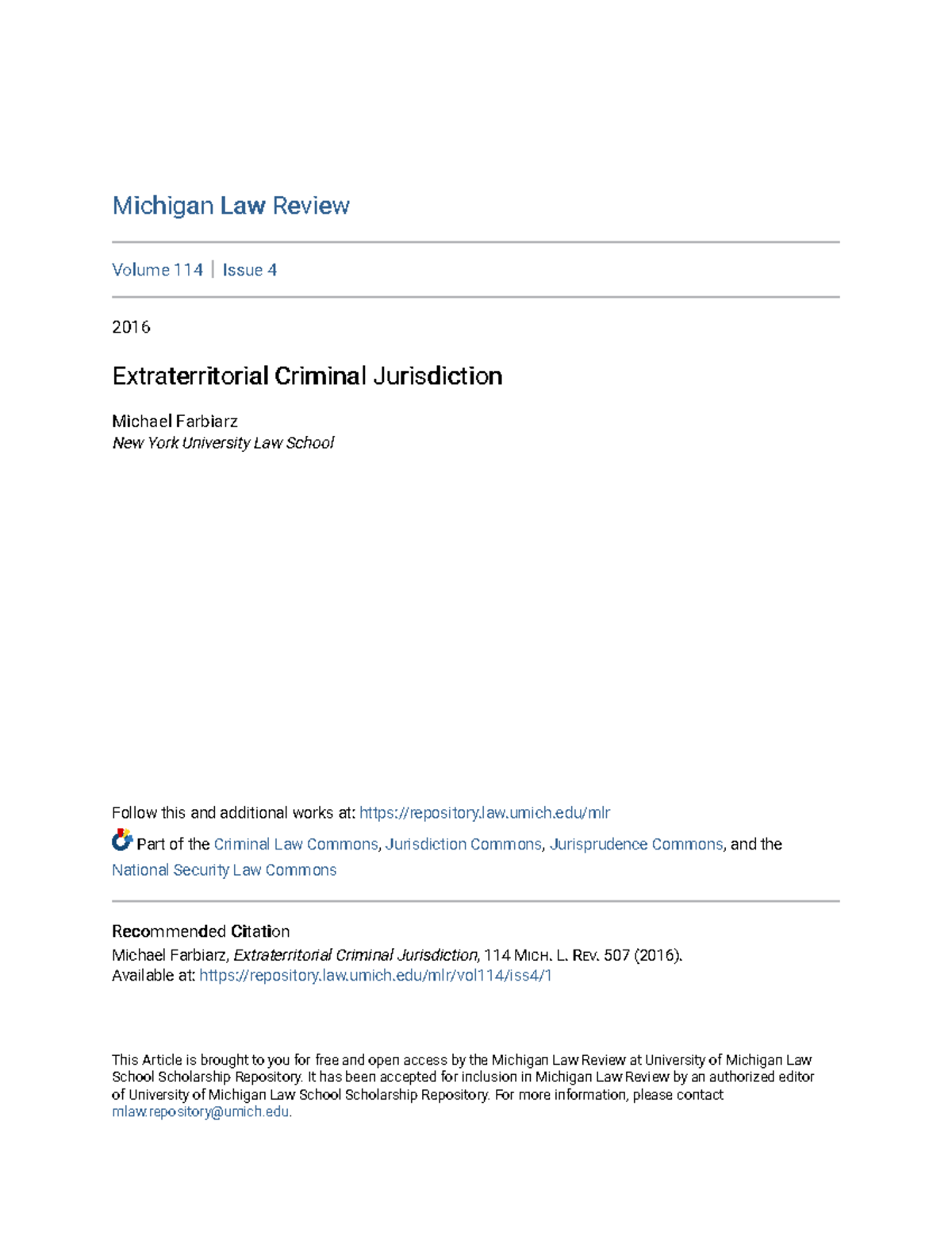 Extraterritorial Criminal Jurisdiction - Michigan Law ReviewMichigan ...