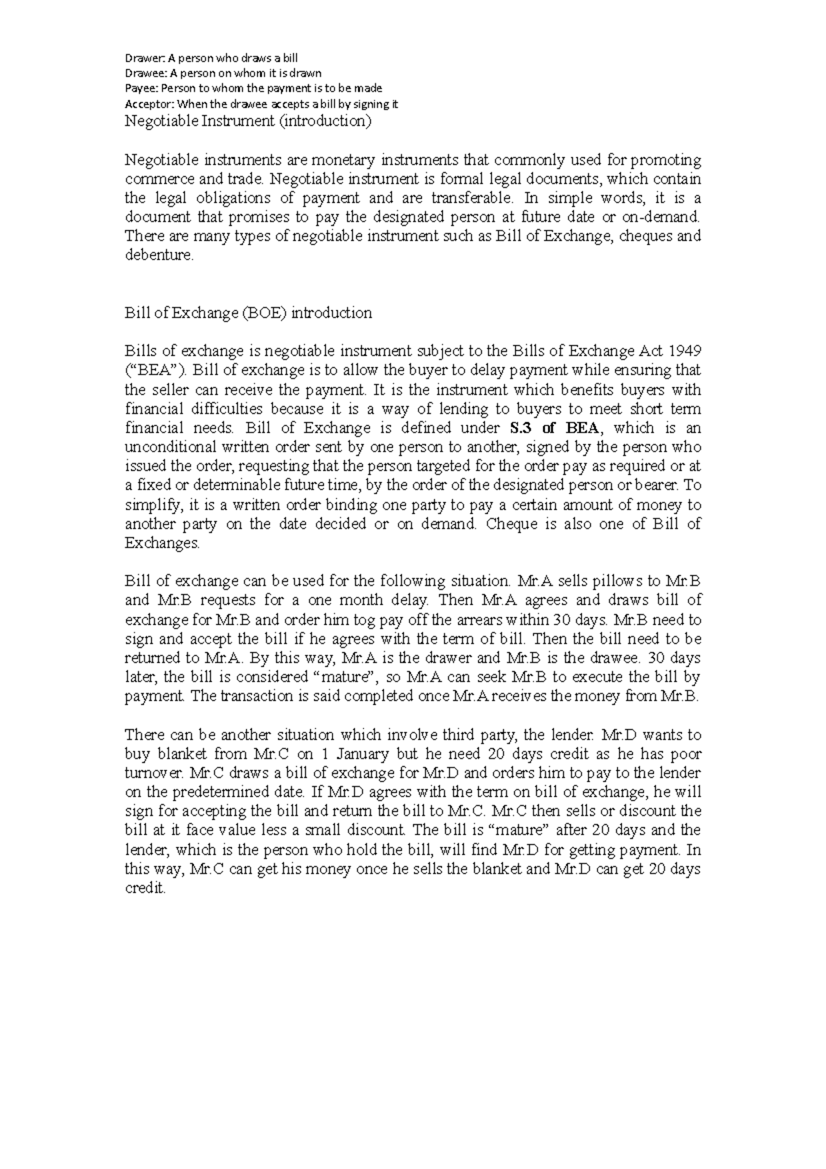 Commerciallaw final Negotiable Instrument characteristic BOE - Drawer ...