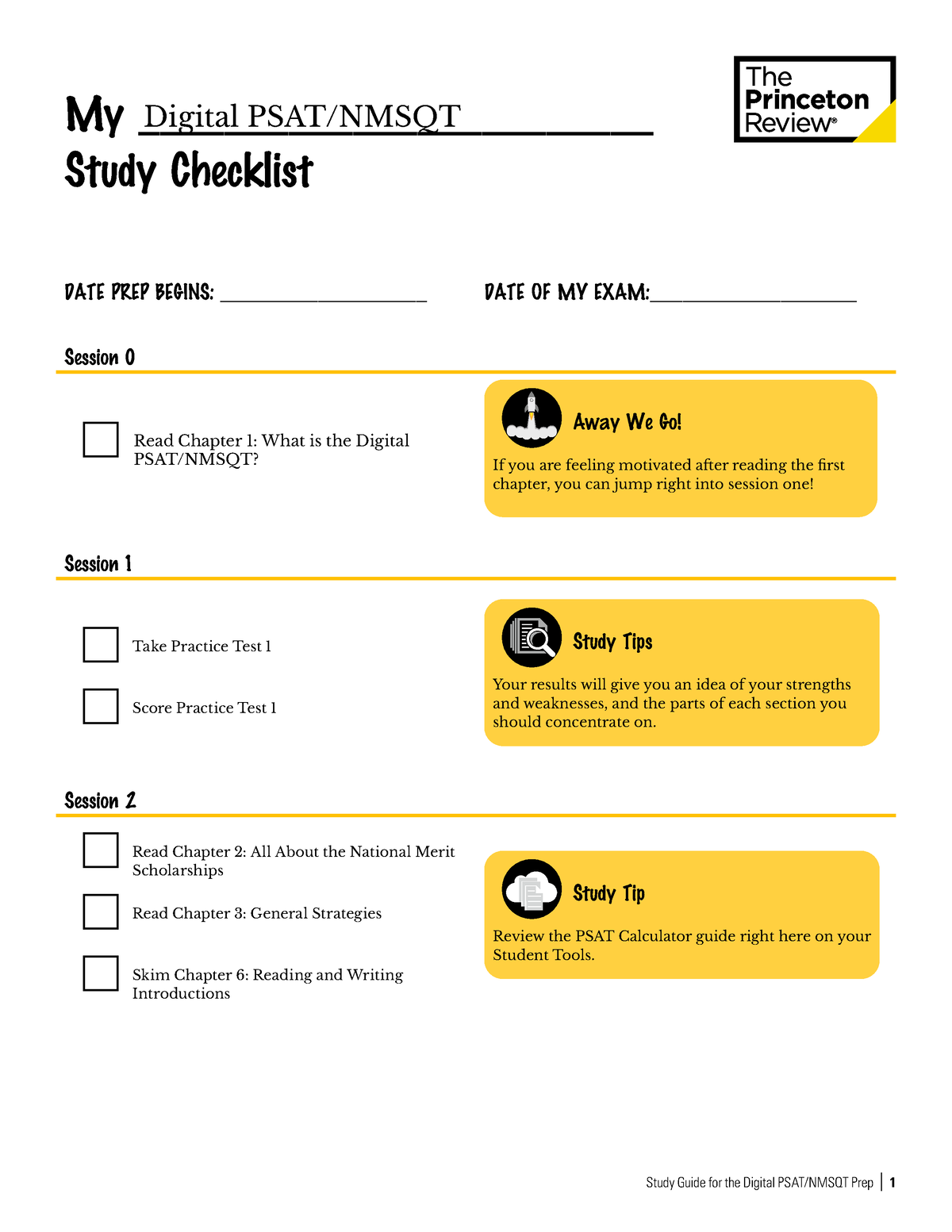 PSAT Study Guide My ________________________ Study Checklist DATE