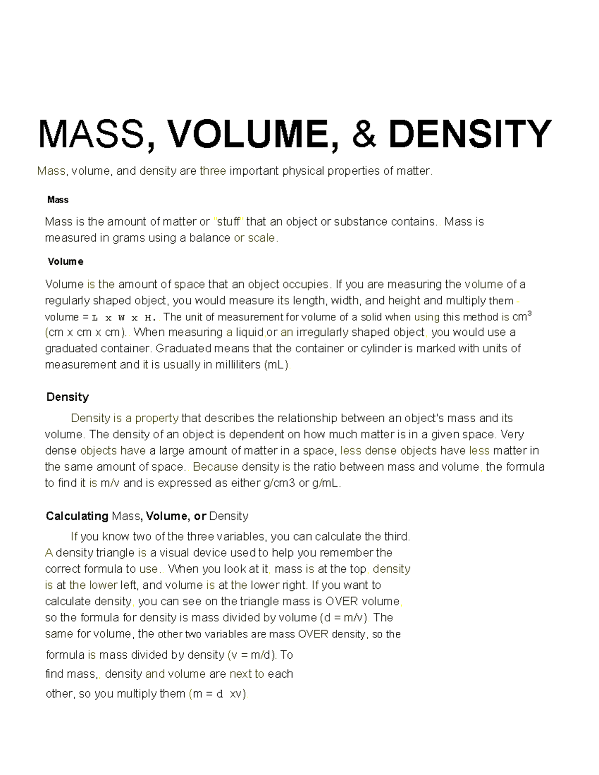 density-reading-passage-accom-mass-volume-density-mass-volume