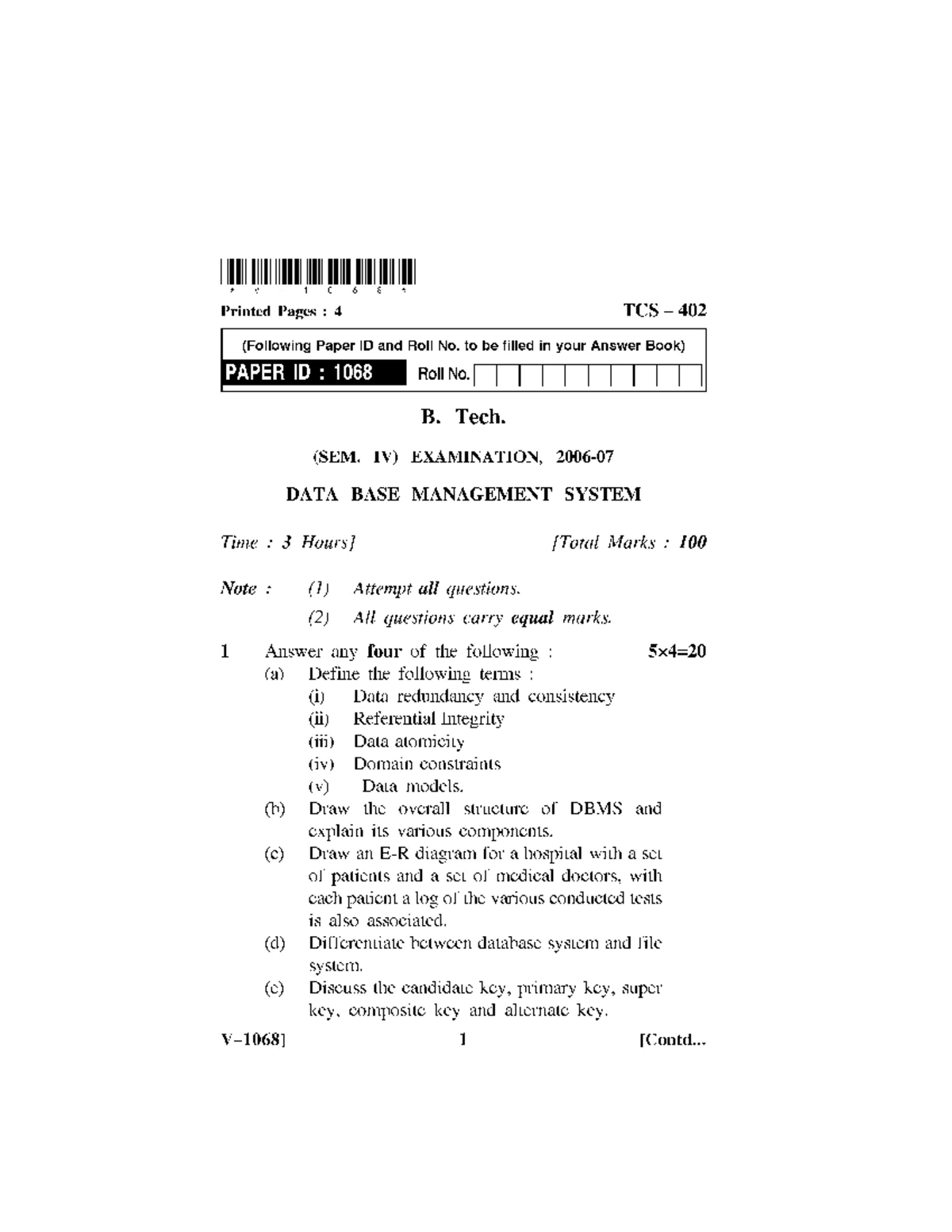 Dbmsmodel - dbms model paper - B.tech - Studocu