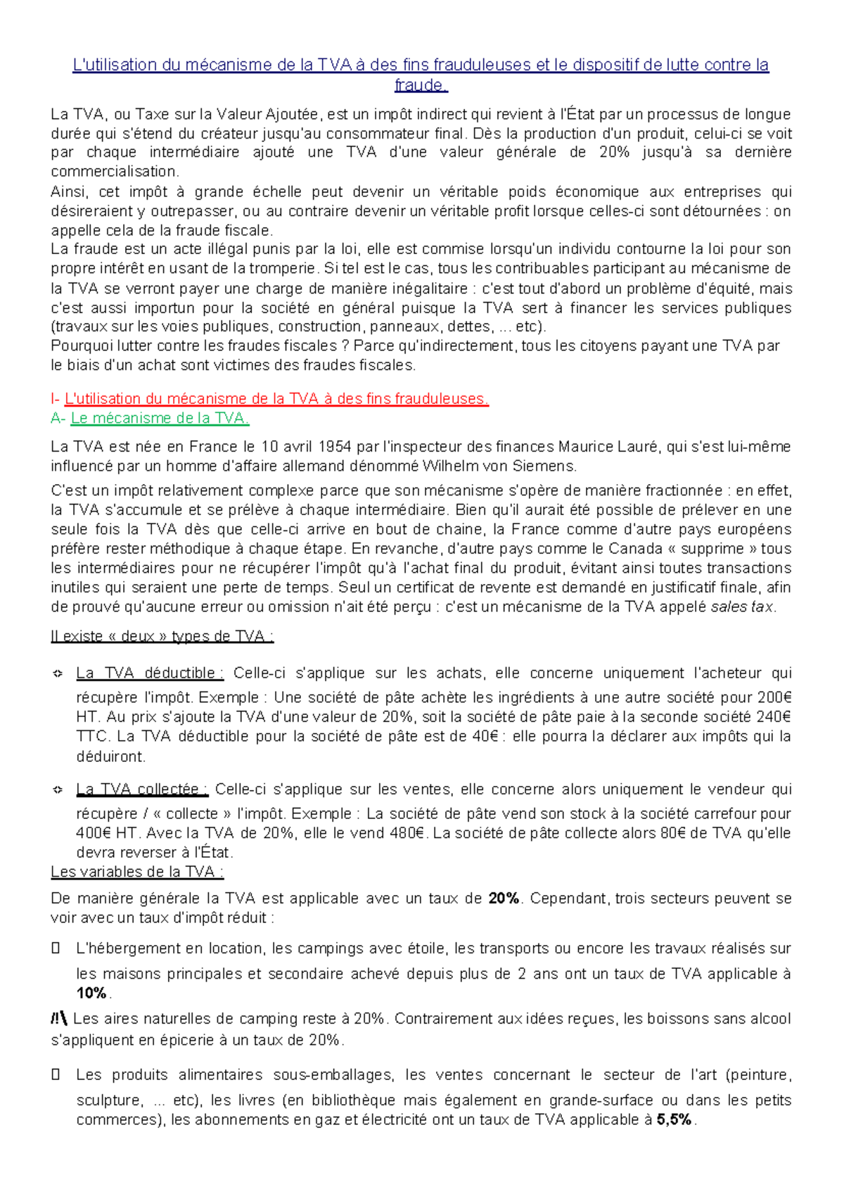 MÉMOIRE : L'utilisation Du Mécanisme De La TVA à Des Fins Frauduleuses ...