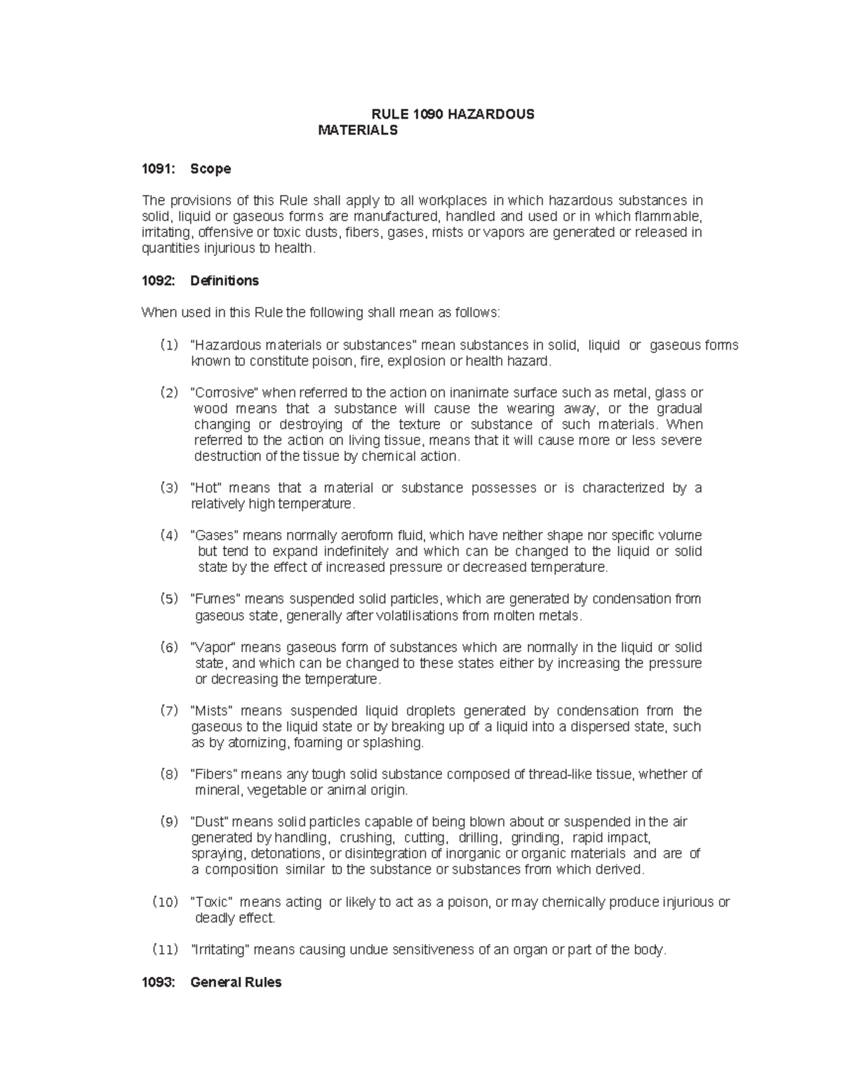 BOSH Reviewer - RULE 1090 HAZARDOUS MATERIALS 1091: Scope The ...