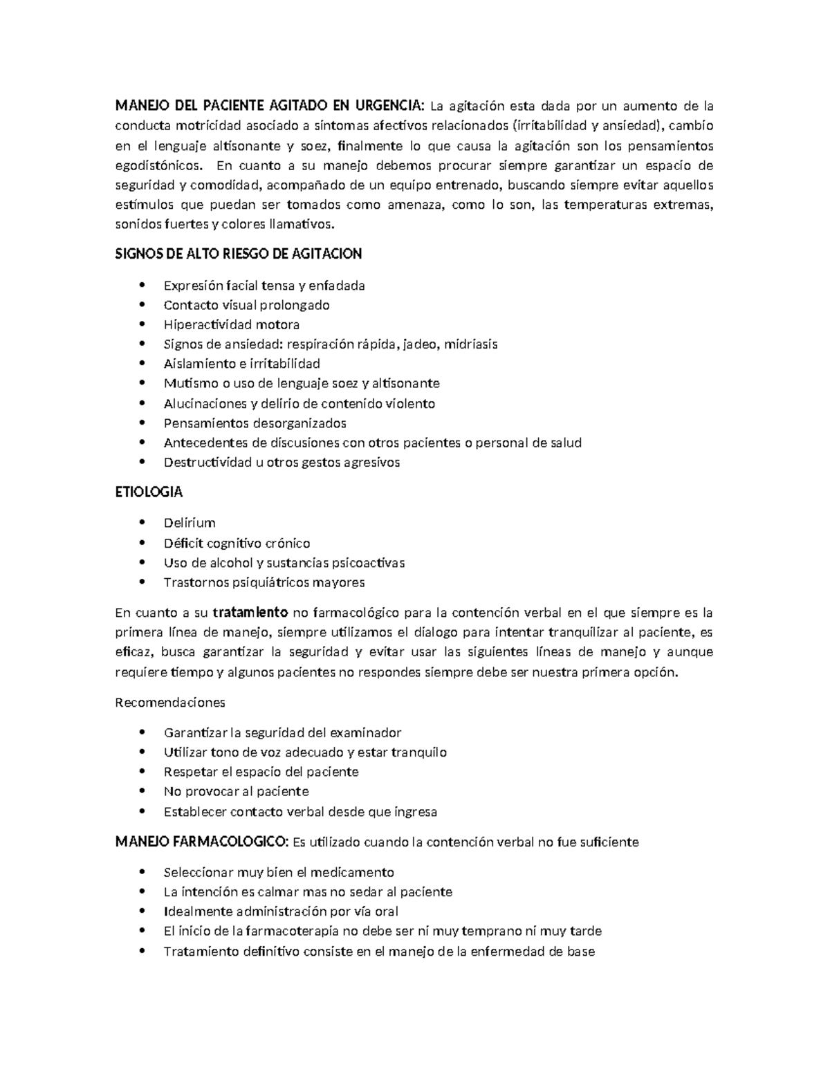 Manejo DEL Paciente Agitado EN Urgencia - MANEJO DEL PACIENTE AGITADO ...