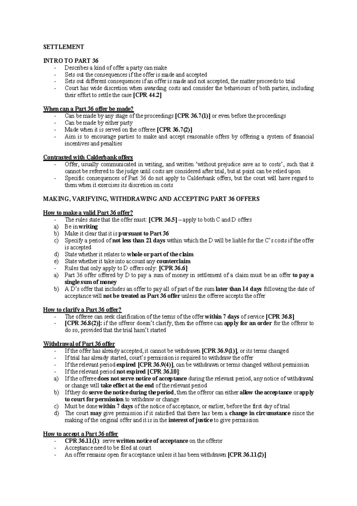 W8 print - PLS - SETTLEMENT INTRO TO PART 36 Describes a kind of offer ...