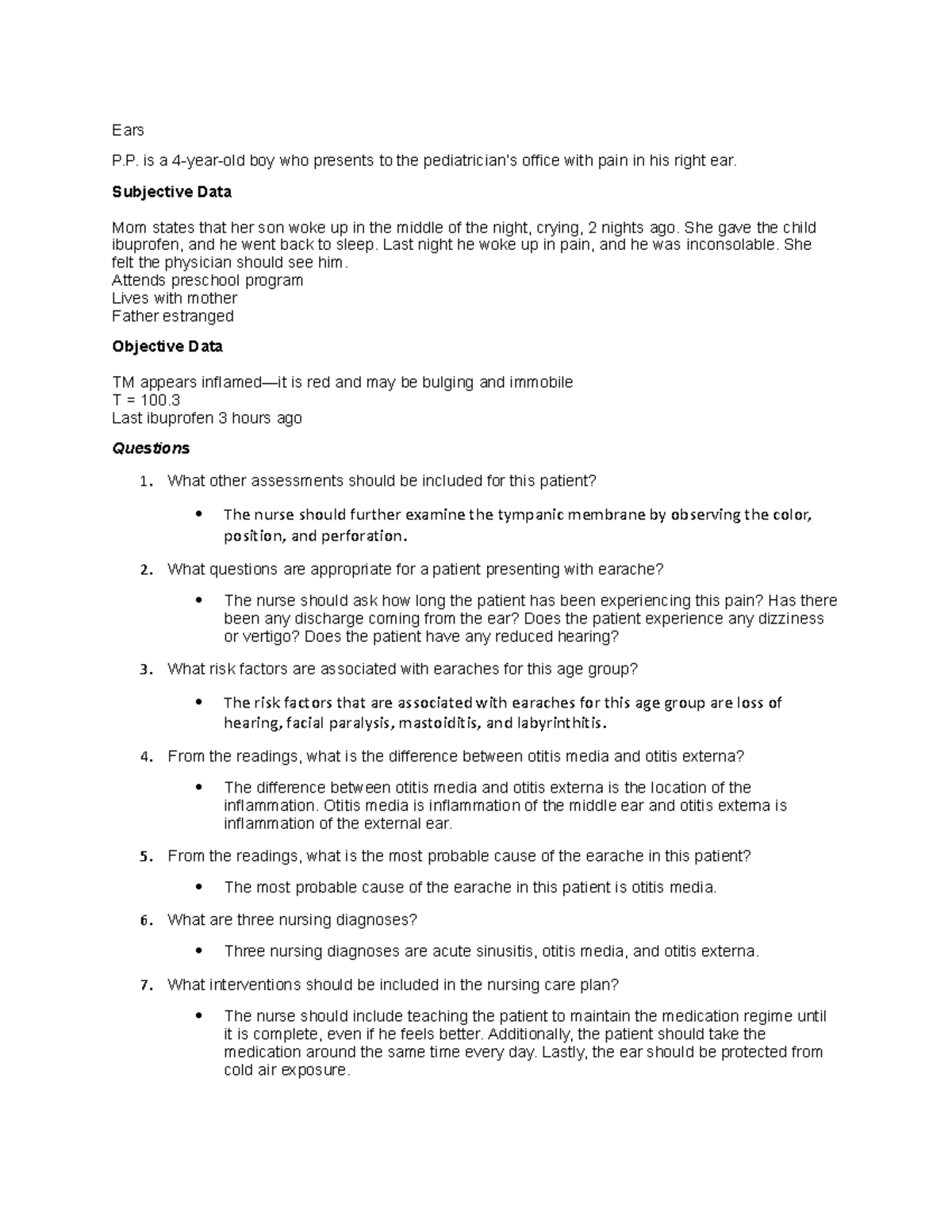 Cs6 Case Study For Week 6 Ears P Is A 4 year old Boy Who Presents 