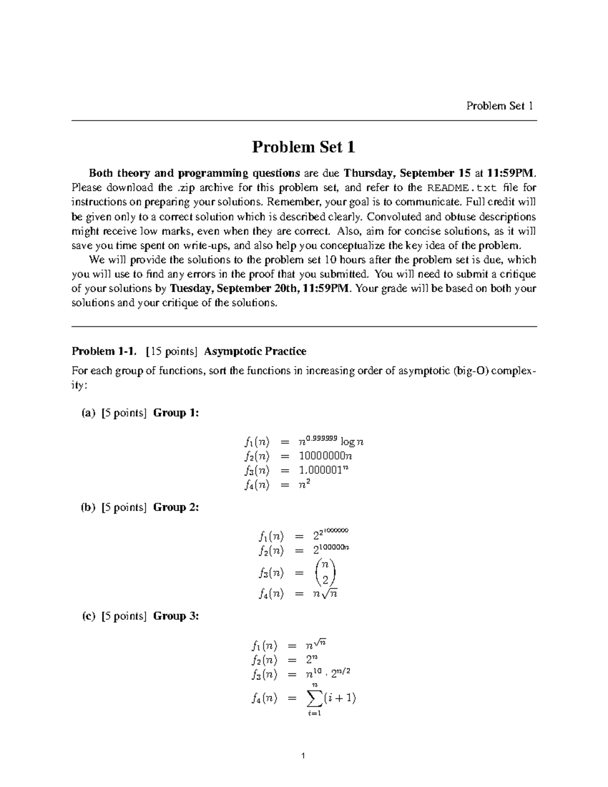 Algorithms Problem Set 1 - Problem Set 1 Problem Set 1 Both theory and ...