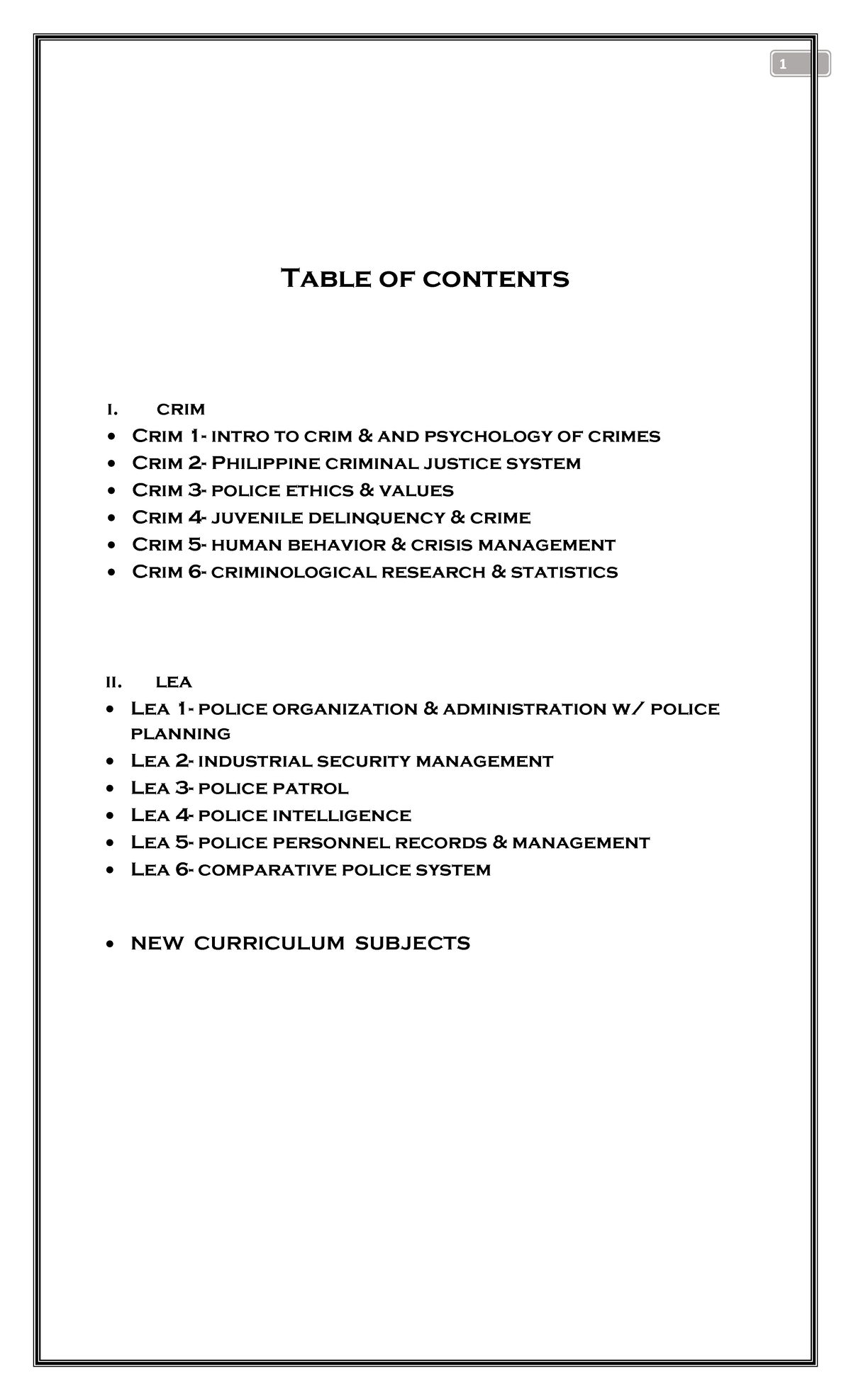 1. CRIM-LEA - Criminology reviewers - Table of contents i. crim Crim 1 ...