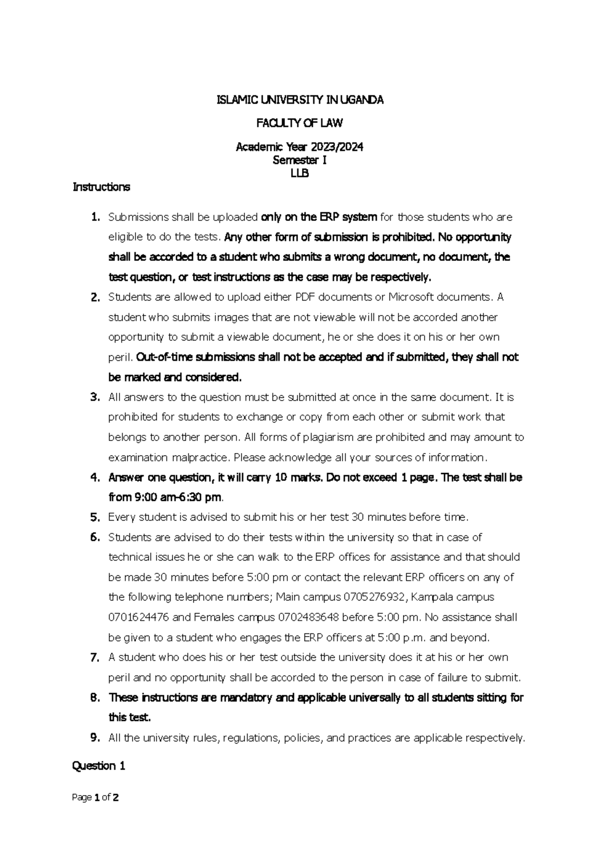 6487 Intellectual property law ISLAMIC UNIVERSITY IN UGANDA FACULTY