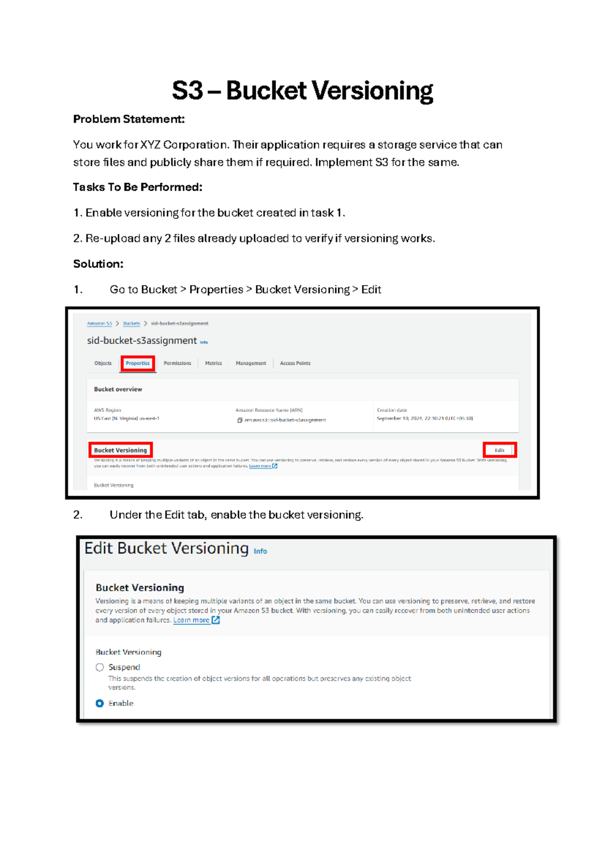 S3 Bucket Versioning AWS S3 Bucket Versioning Problem Statement