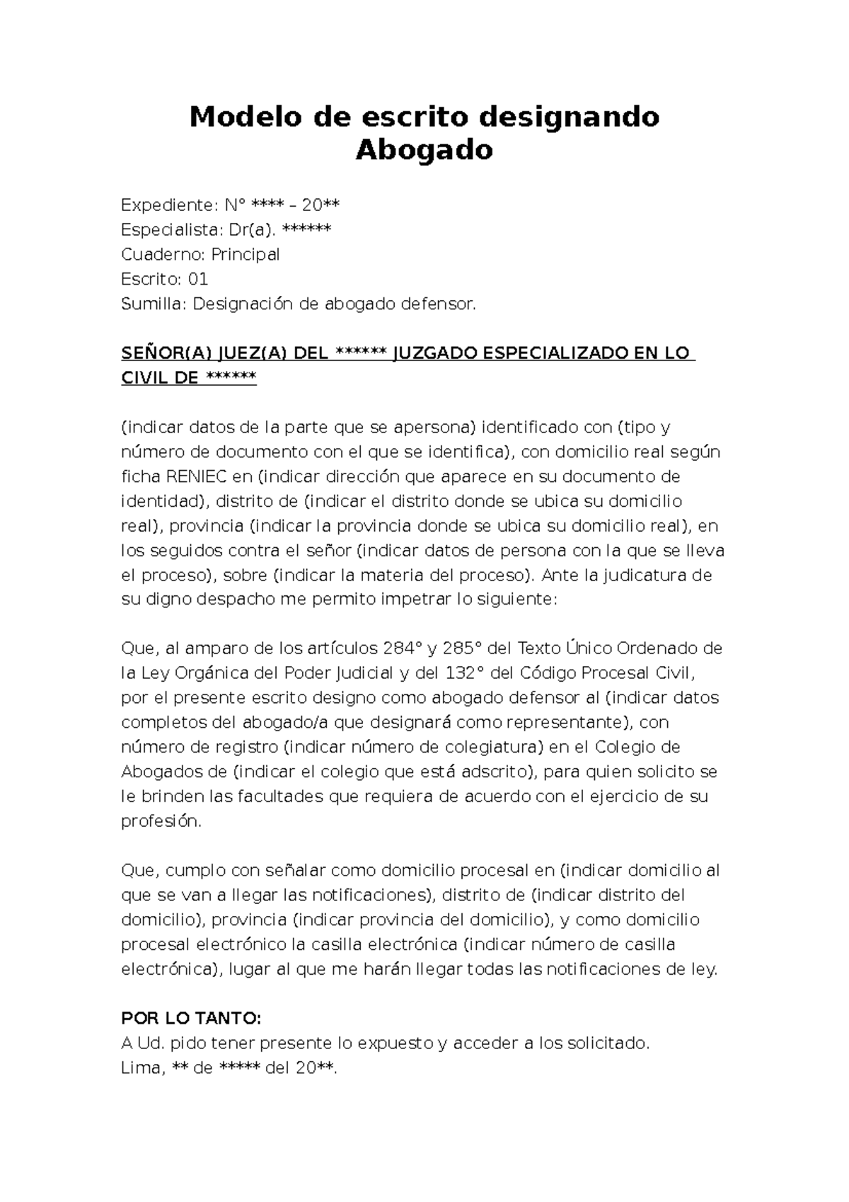 Designo Abogado - Escrito - Modelo de escrito designando Abogado ...