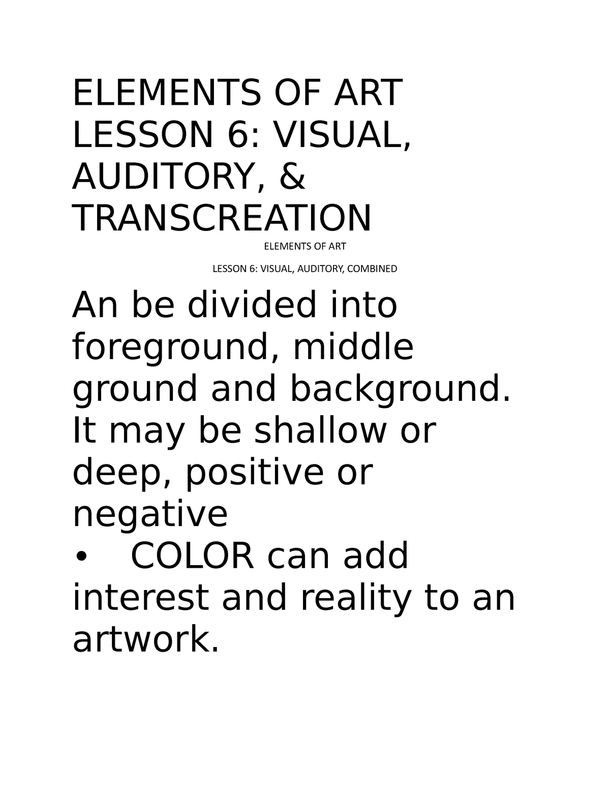 Elements Of Art Elements Of Arts Elements Of Art Lesson 6 Visual Auditory And Transcreation 9274