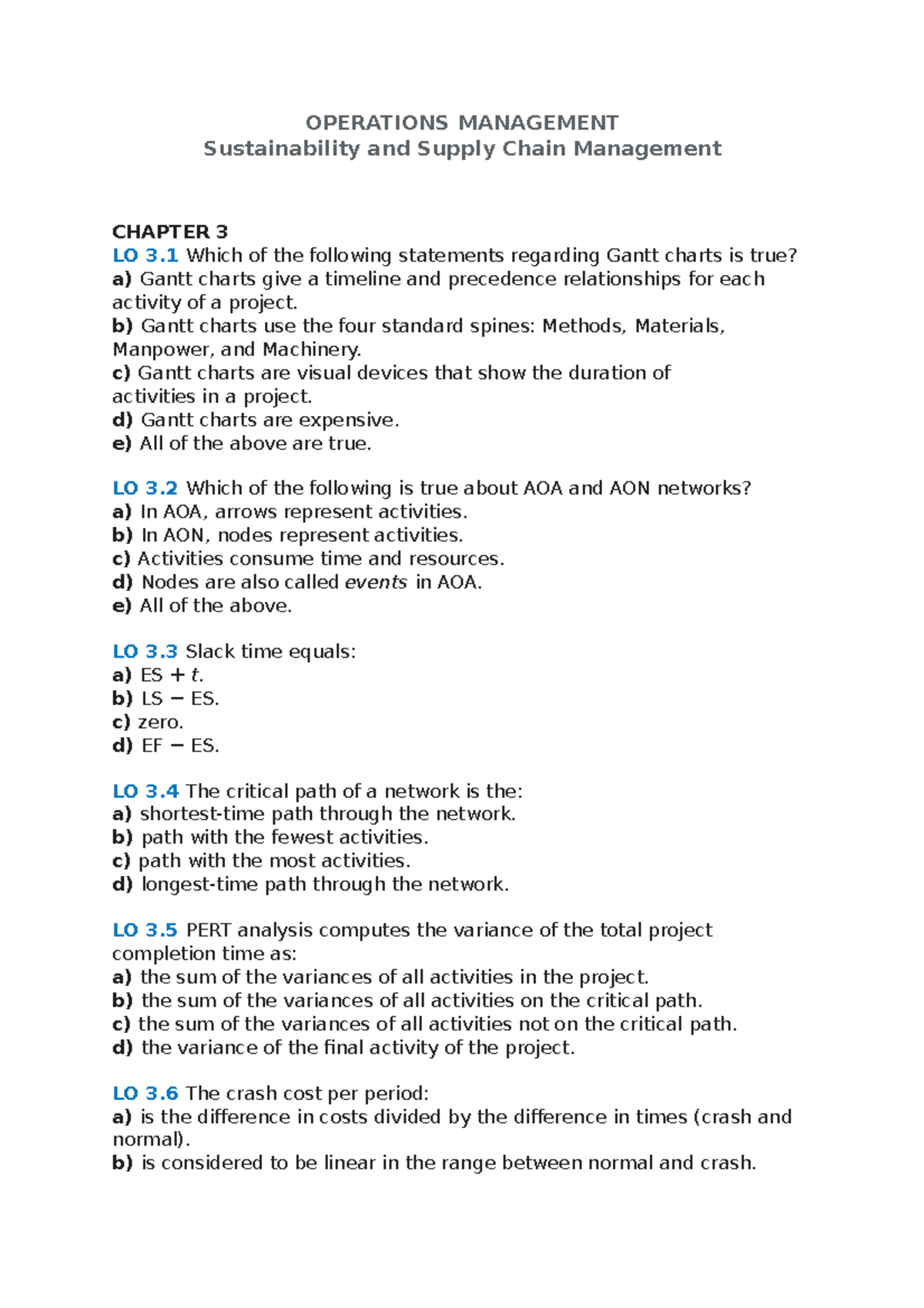 Questions & Answers Chapter 3- Project Management - OPERATIONS ...