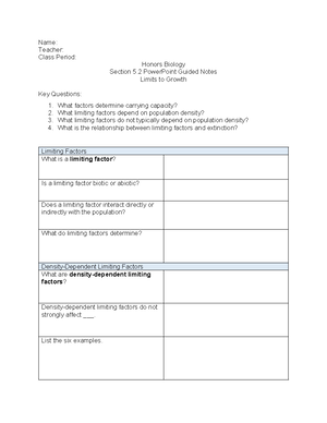 Section 5 - Class notes - Name: Teacher: Class Period: Honors Biology ...
