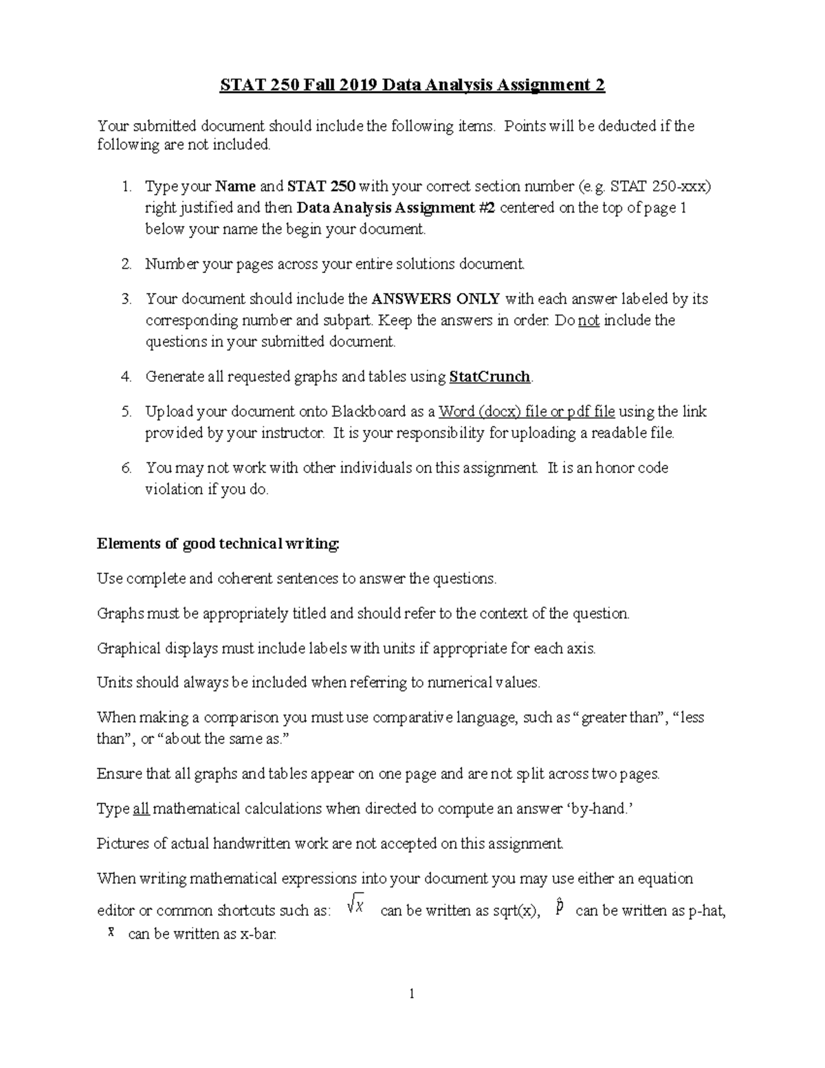 19f Data Analysis Assignment 2 - Points will be deducted if the ...