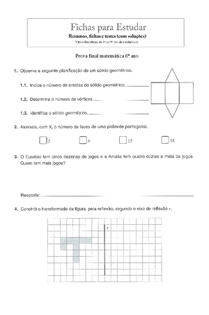 Matemática 6 ano prova