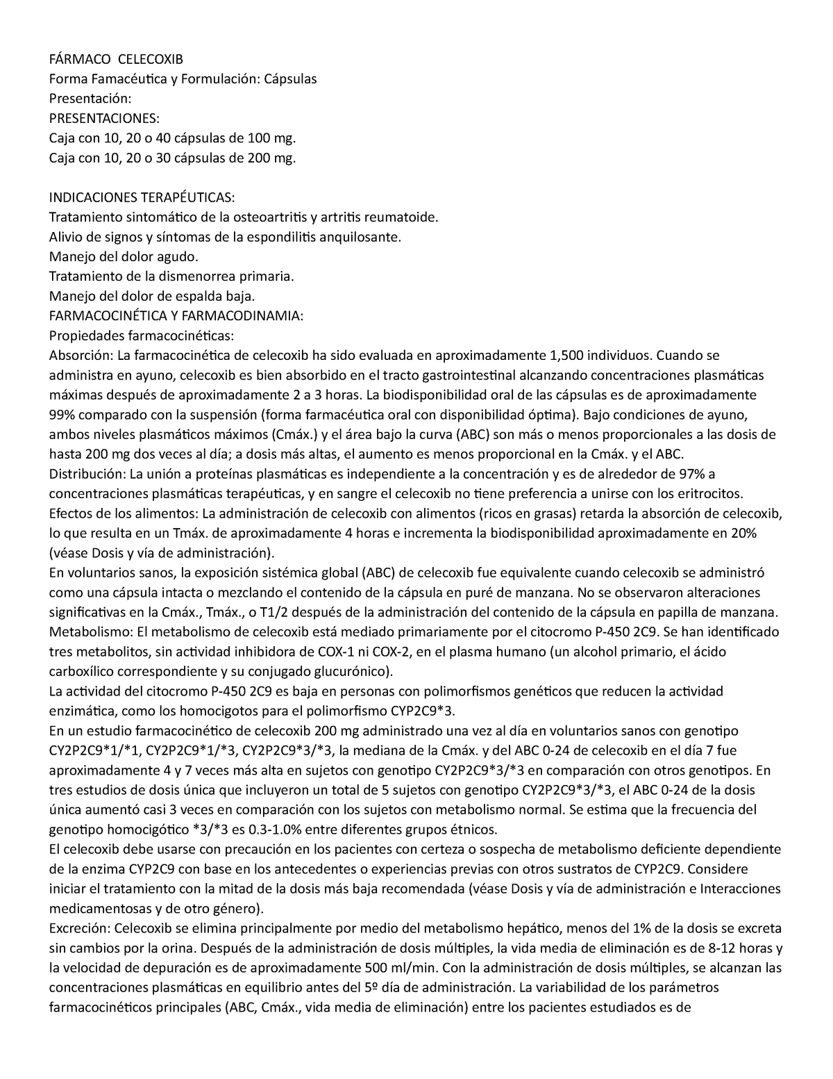 Celecoxib Resumen - FÁRMACO CELECOXIB Forma Famacéutica y Formulación ...