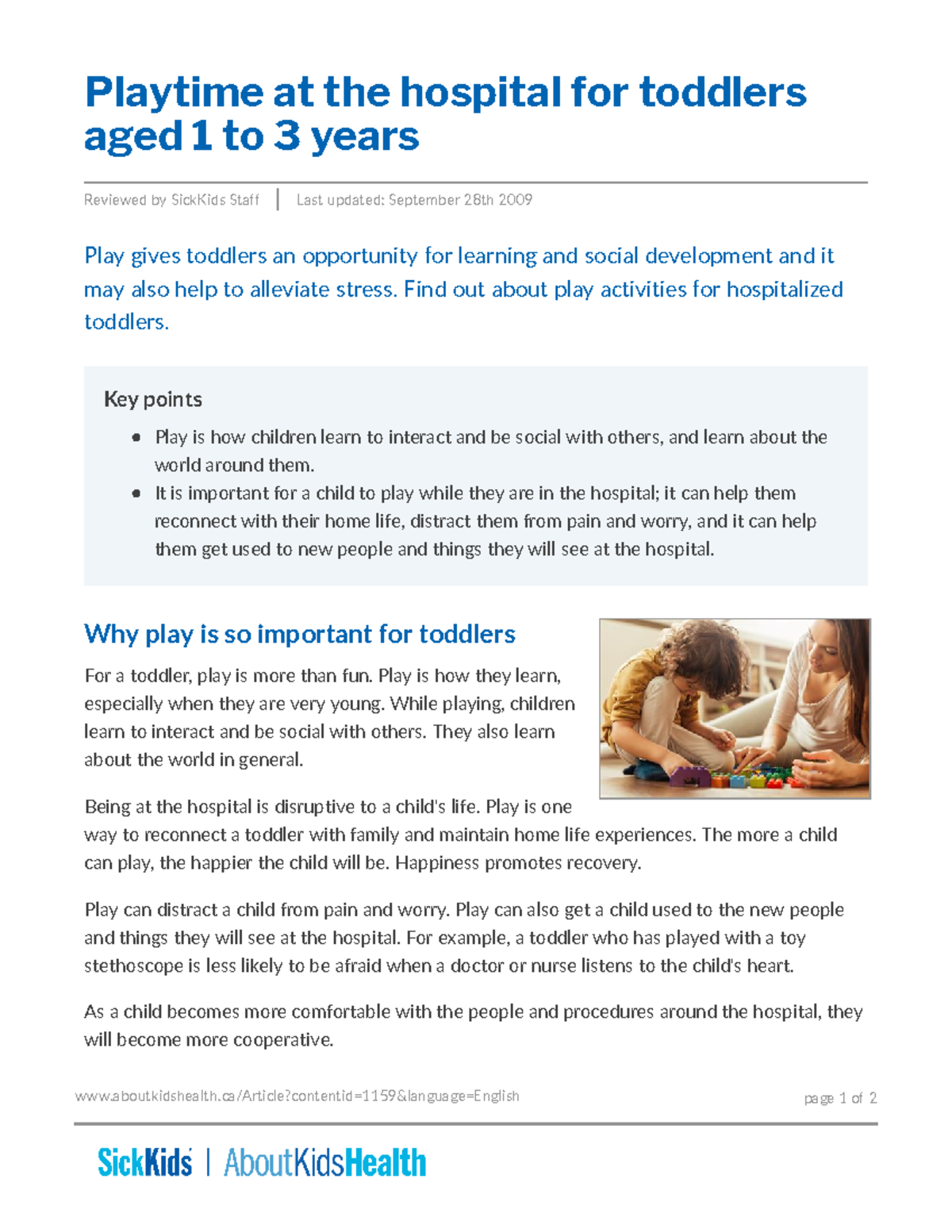 Playtime at the hospital for toddlers aged 1 to 3 years - Find out ...