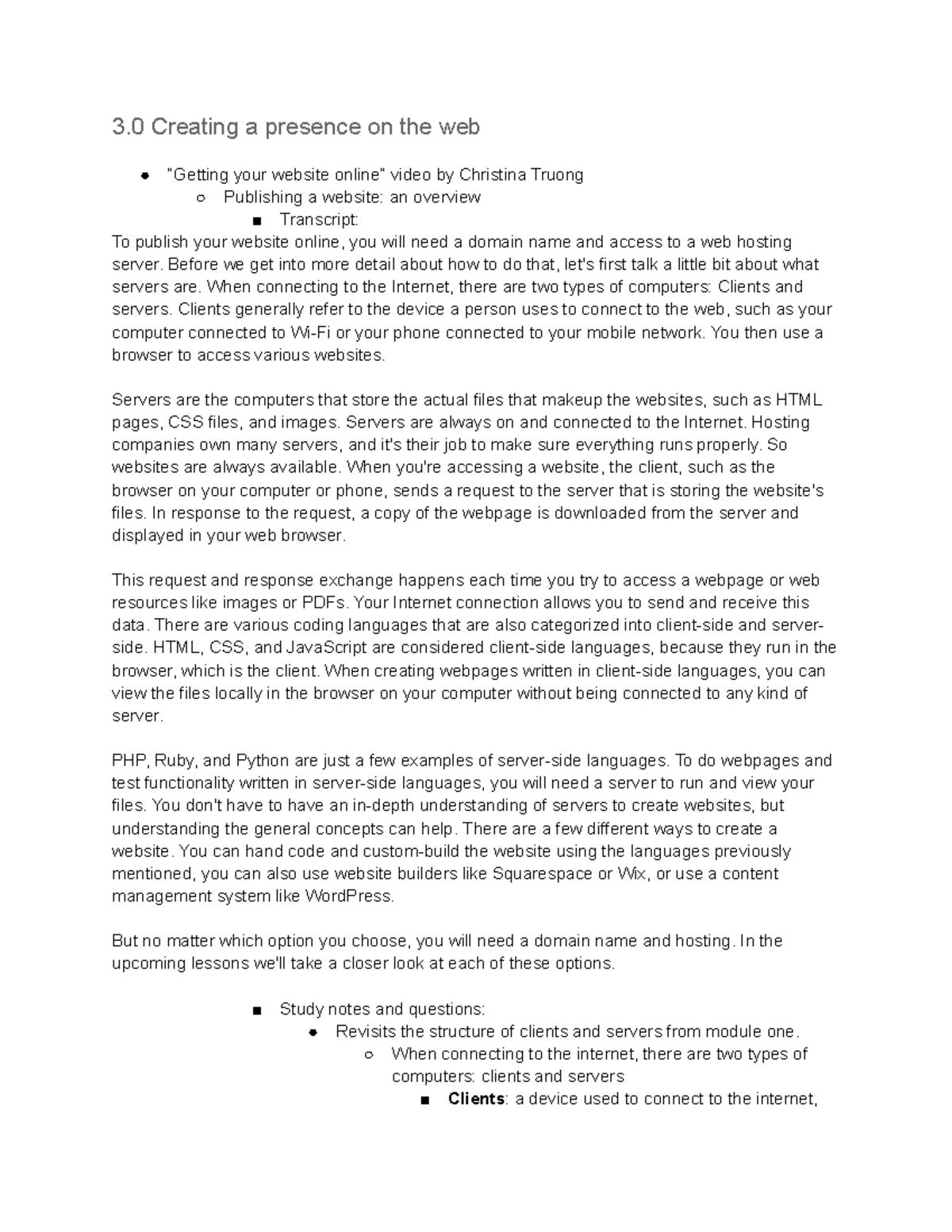 Module 3.0 - 3 - Lecture notes Week 3 Lecture 1 - 3 Creating a presence ...