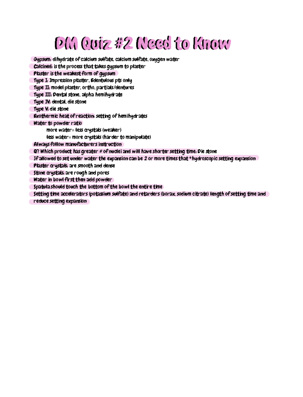 Dental Materials quiz 2 DM Quiz 2 Need to Know DM Quiz 2 Need to