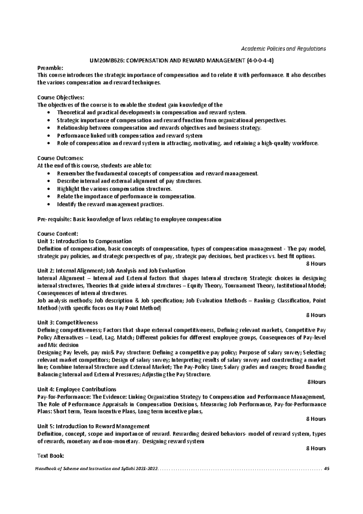 UM20MB626- Compensation AND Reward Management - Academic Policies and ...