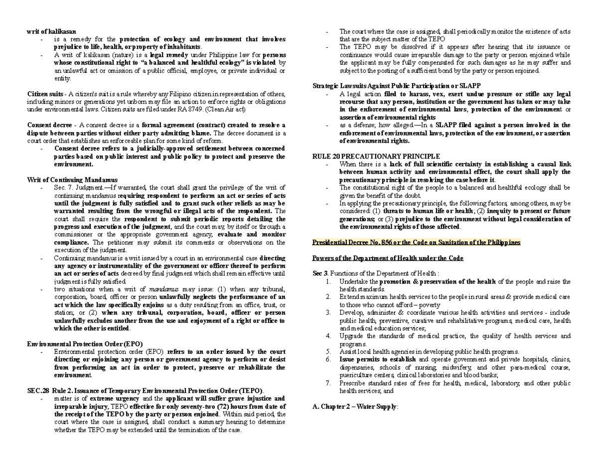 Natres - Final coverage - writ of kalikasan - is a remedy for the ...